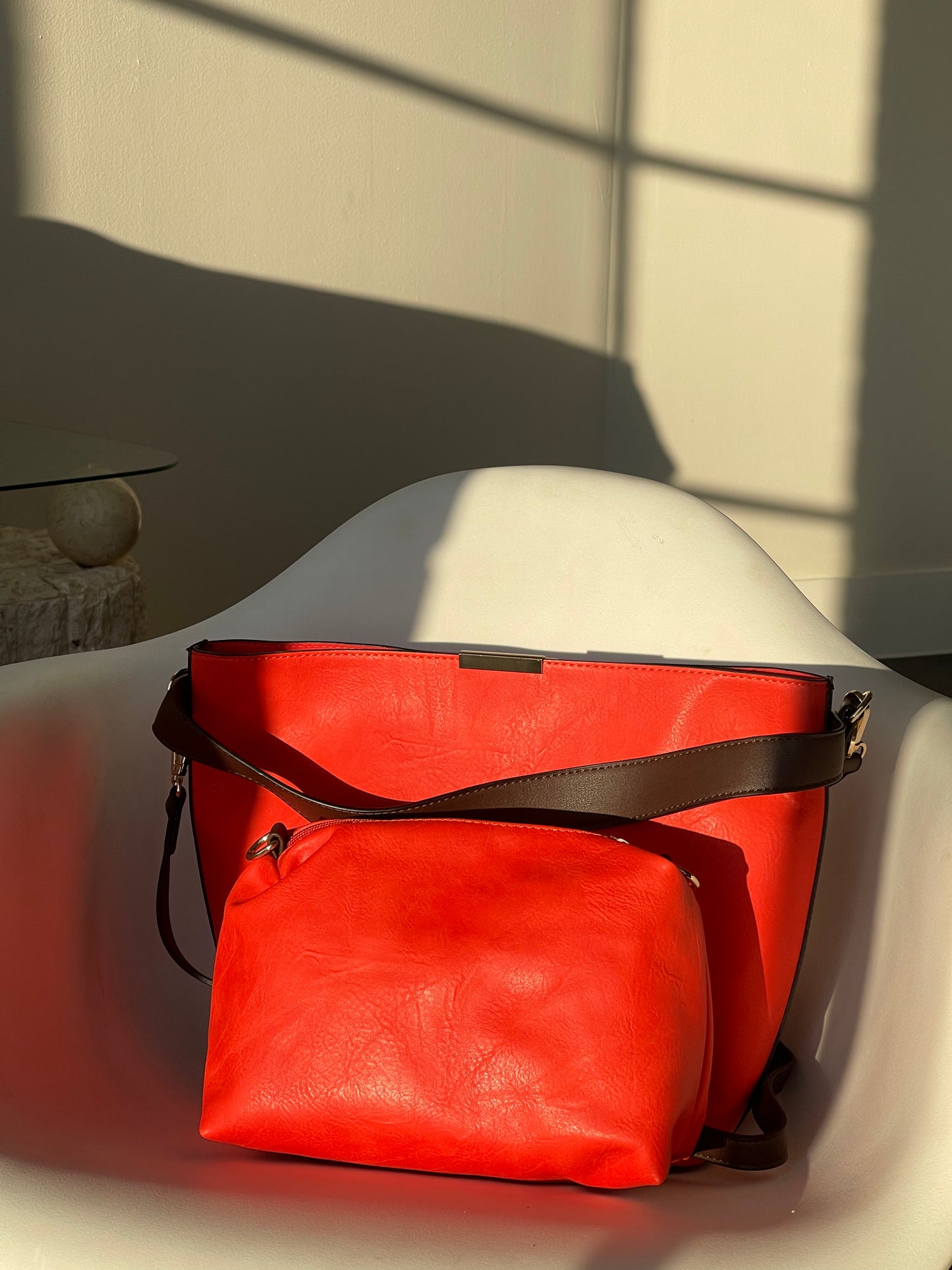 Bryan Utility Crossbody Vegan Leather Bag In Tomato
