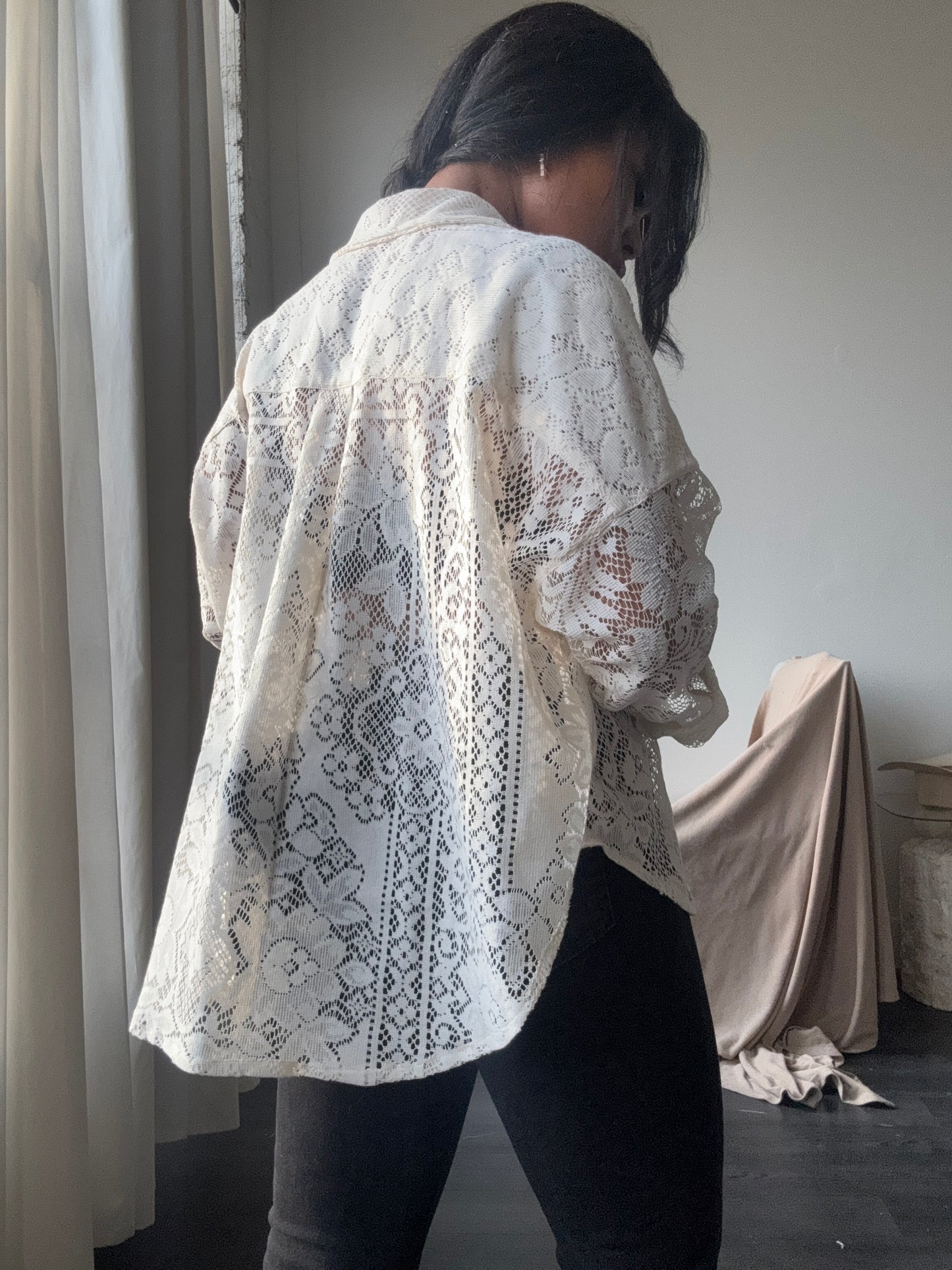 Ladell Handcrafted Button Down Shirt In Vintage Lace