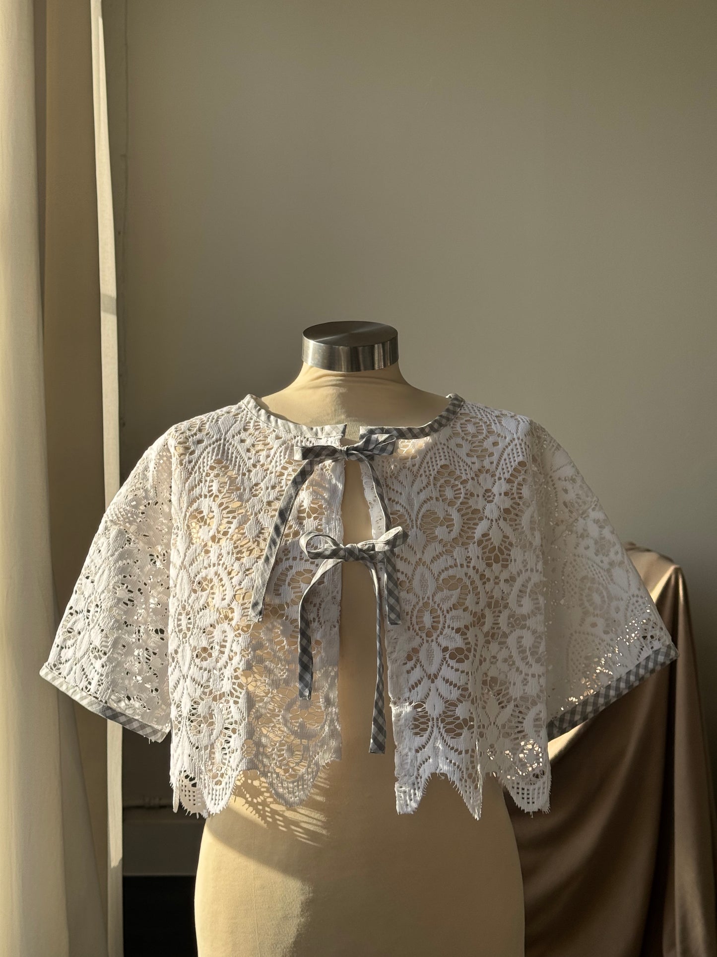 Velma Handcrafted Vintage Lace Wave Tie Top In White