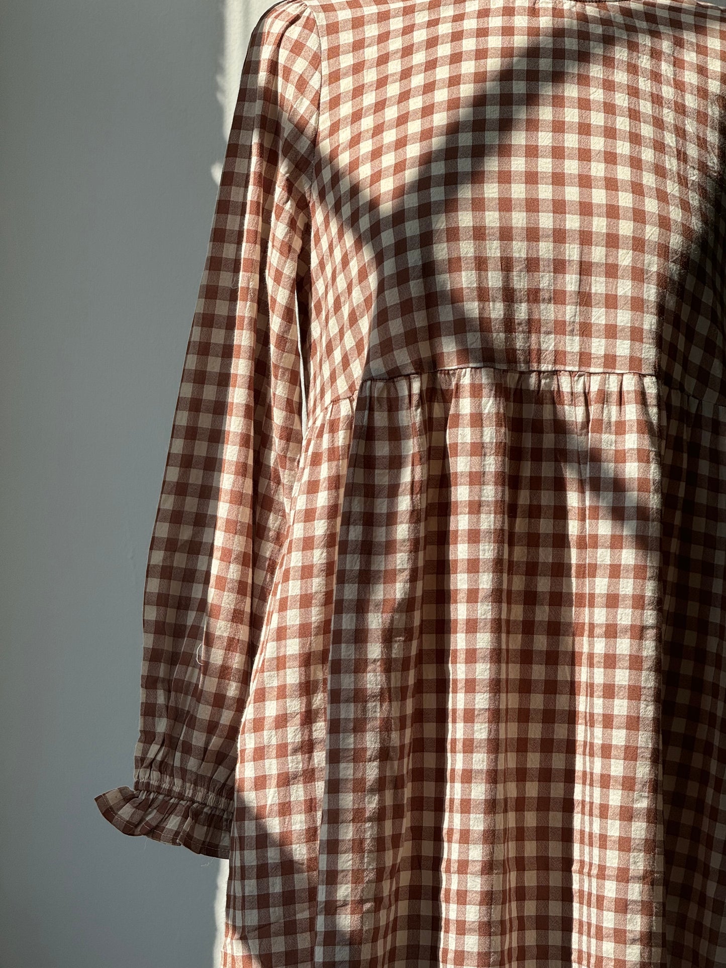 Angie Cotton Mock Neck Gingham Dress In Coffee
