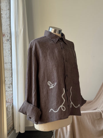 Judy Handcrafted Sad Songs Cropped Linen Button Down