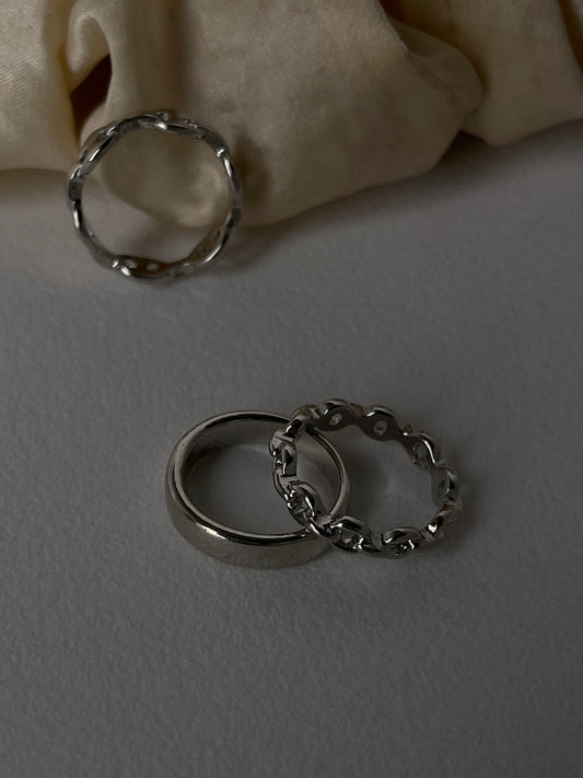 Caleb Links & Band Ring Set In Silver