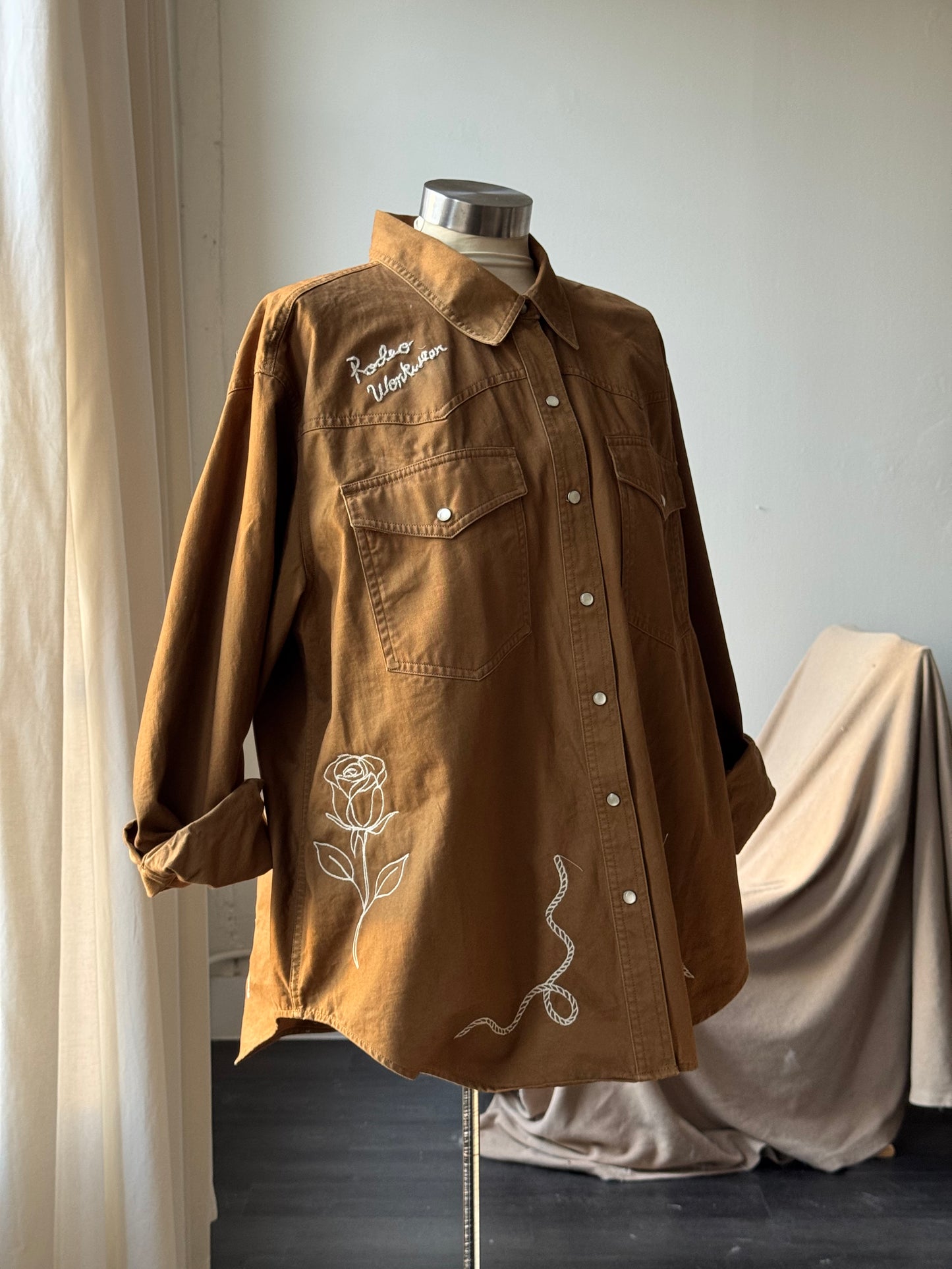 Jaxson Handcrafted Embroidered Rodeo Workwear Shacket In Coffee