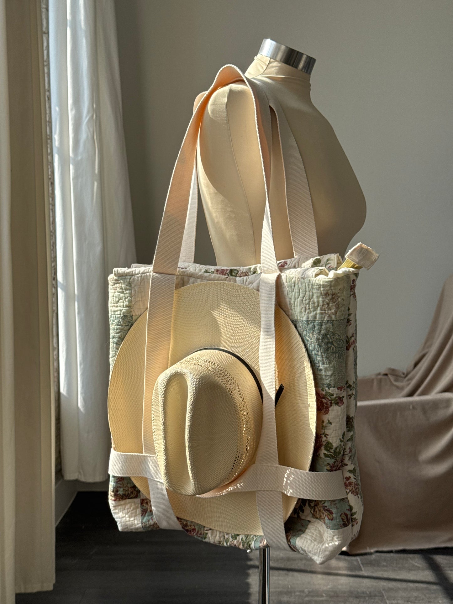 Magnus Quilted Handcrafted Cotton Tote Hat Holder Bag
