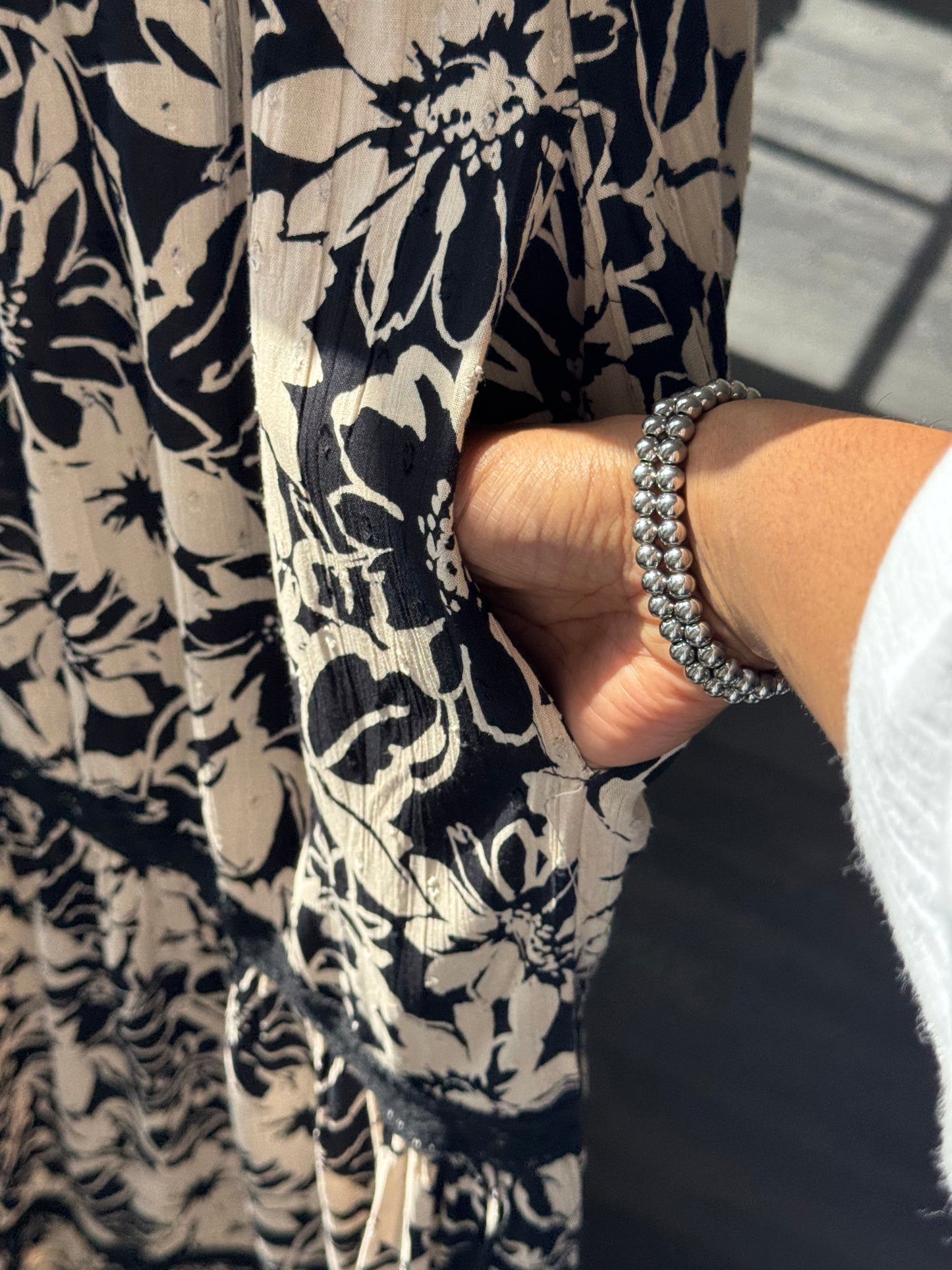 Floral Tired Maxi Dress In Black Taupe