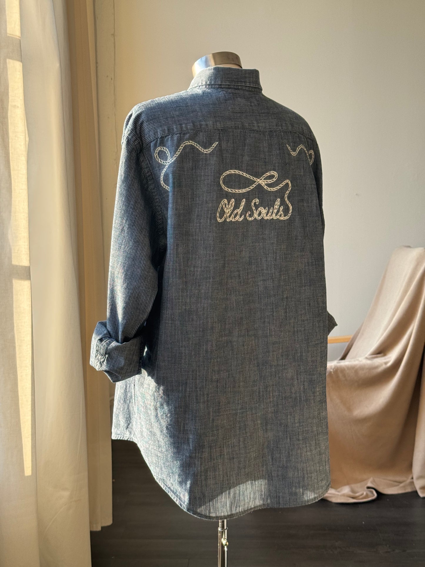 Jaxson Handcrafted Embroidered Old Souls Button Down In Deep Navy