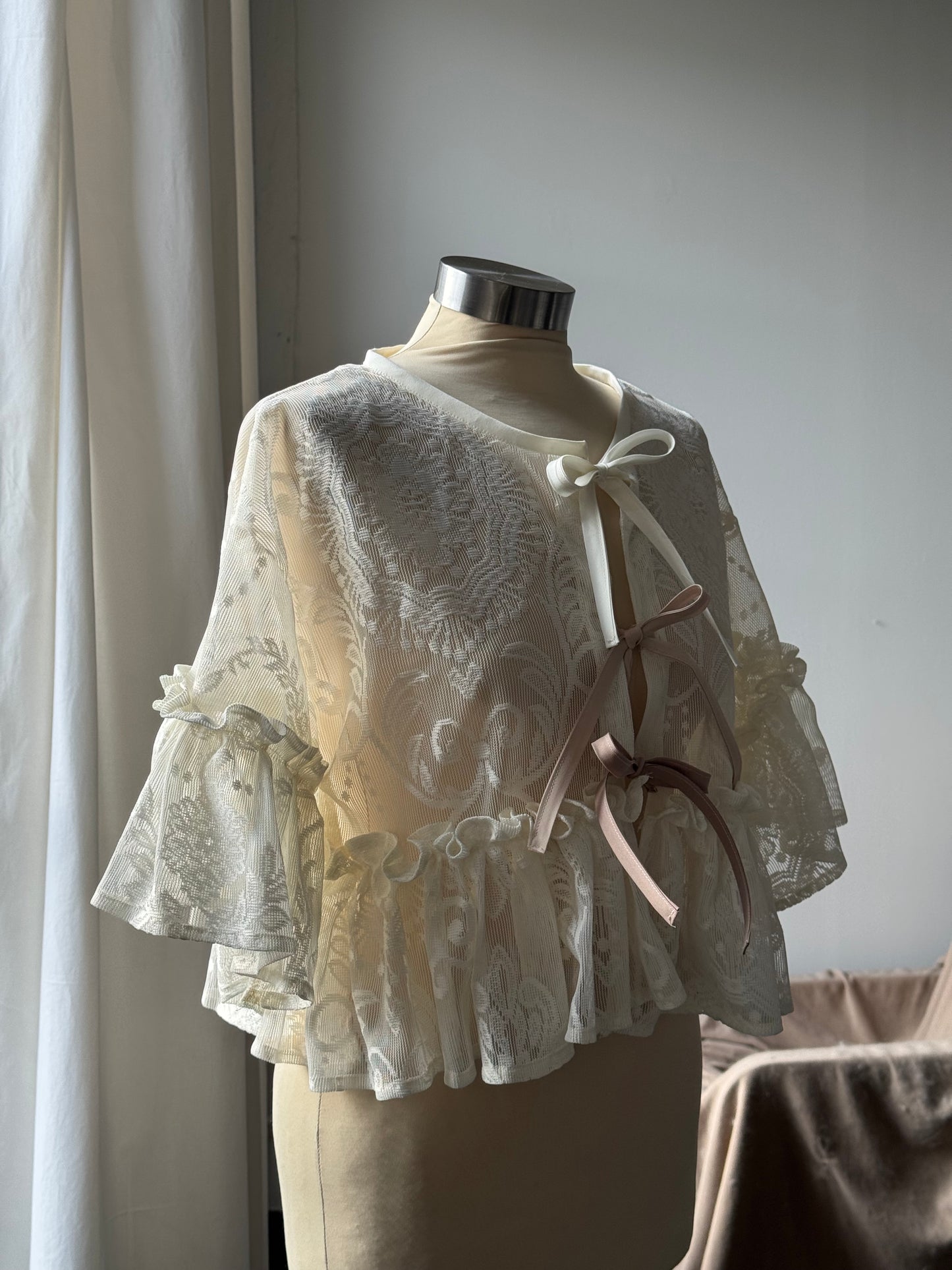 Eliza Vintage Lace Handcrafted Ruffle Top In Napoleon