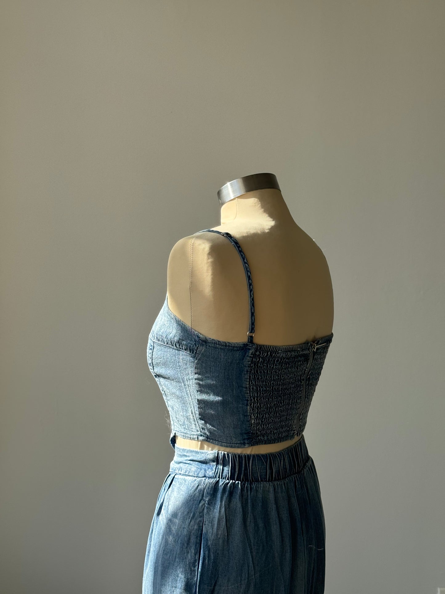 Jessie Denim Printed Corset Top In Faded Indigo