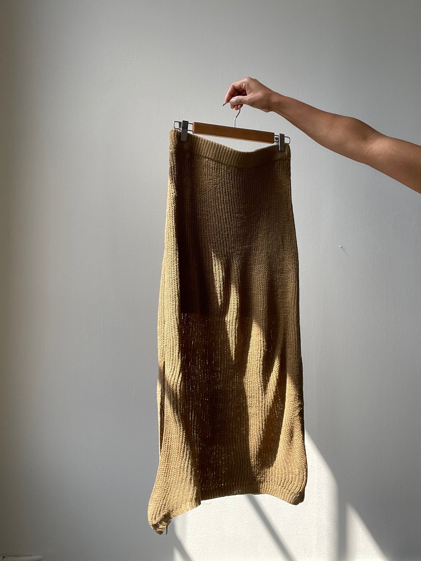 Ingrid Classic Side Slit Lightweight Sweater Skirt In Olive