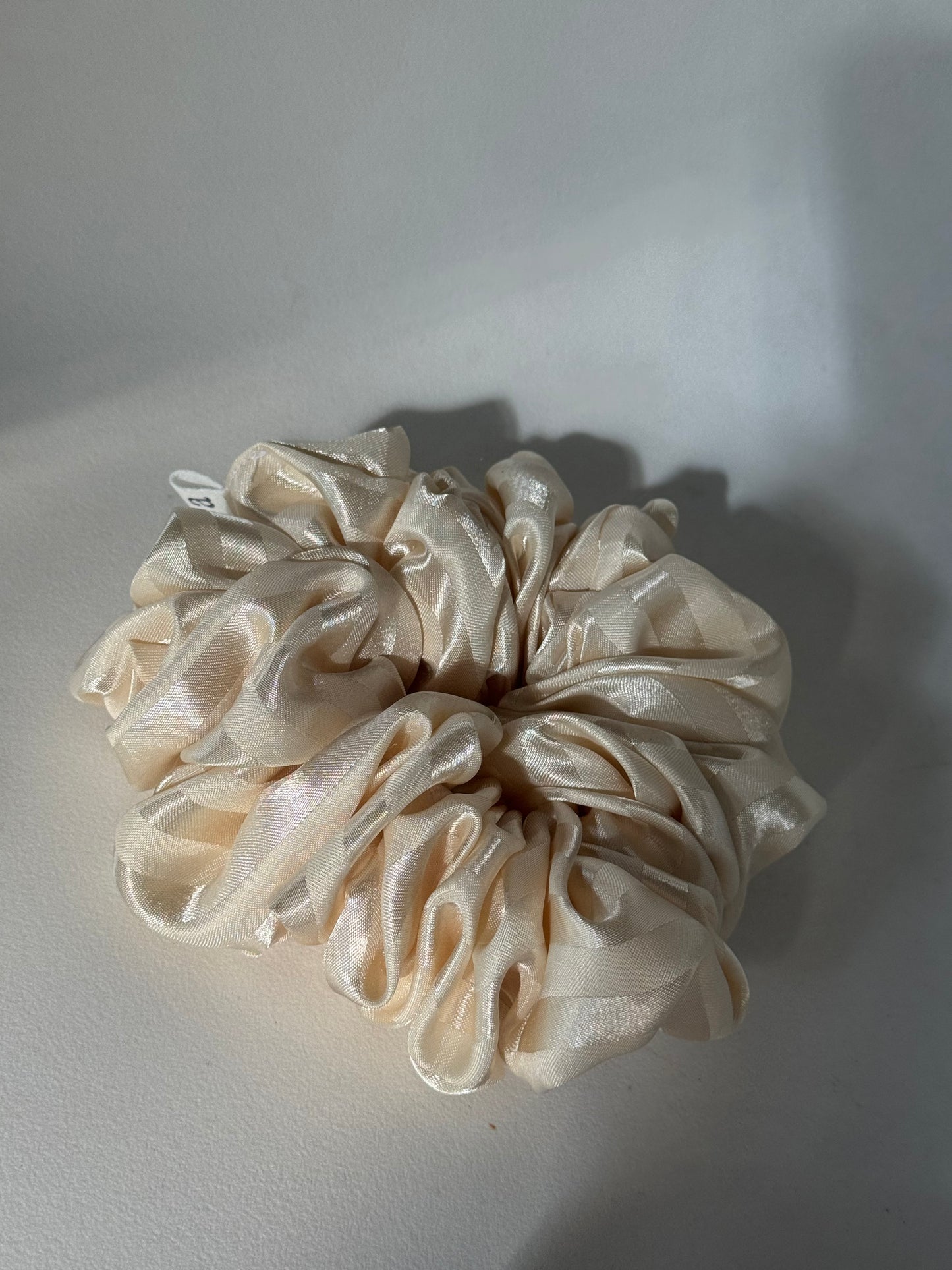 Mabel Handcrafted Texas Sized Scrunchie In Striped Champagne
