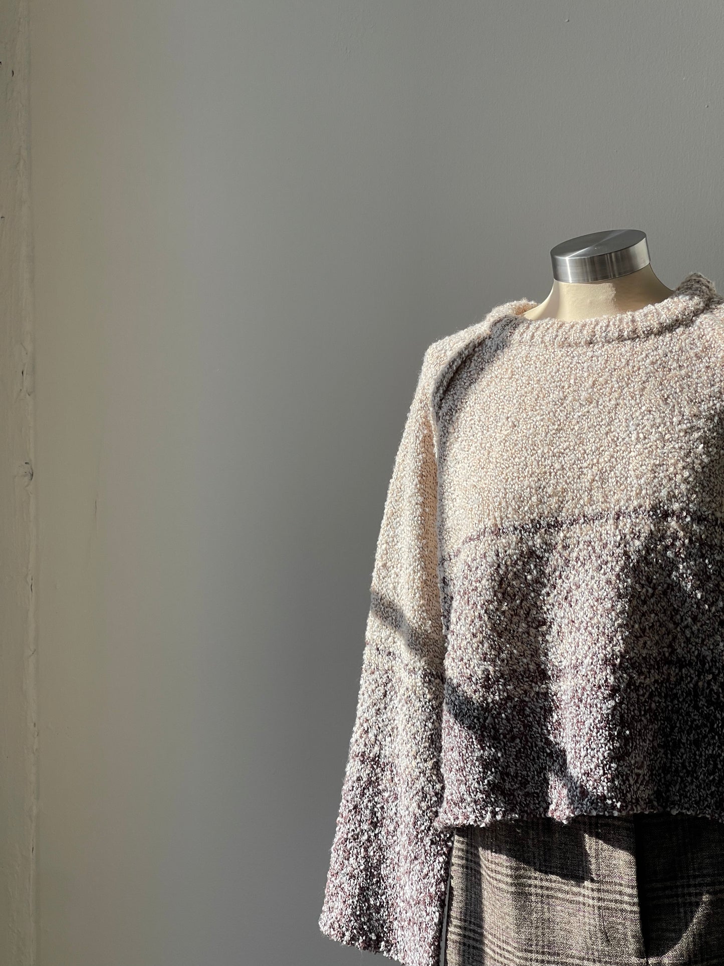 Leslie Cropped Striped Crewneck Sweater In Taupe