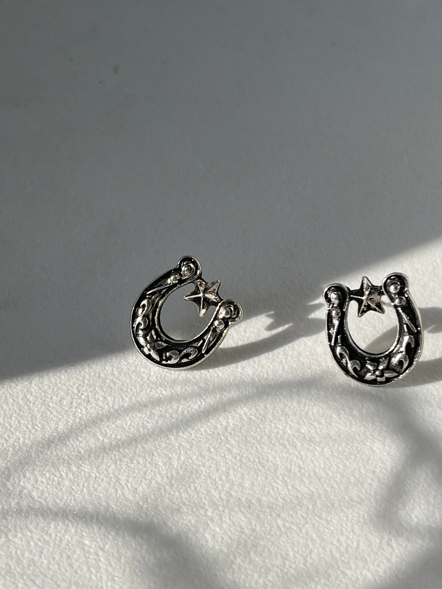 Lucky Western Horseshoe Stud Earring In Silver