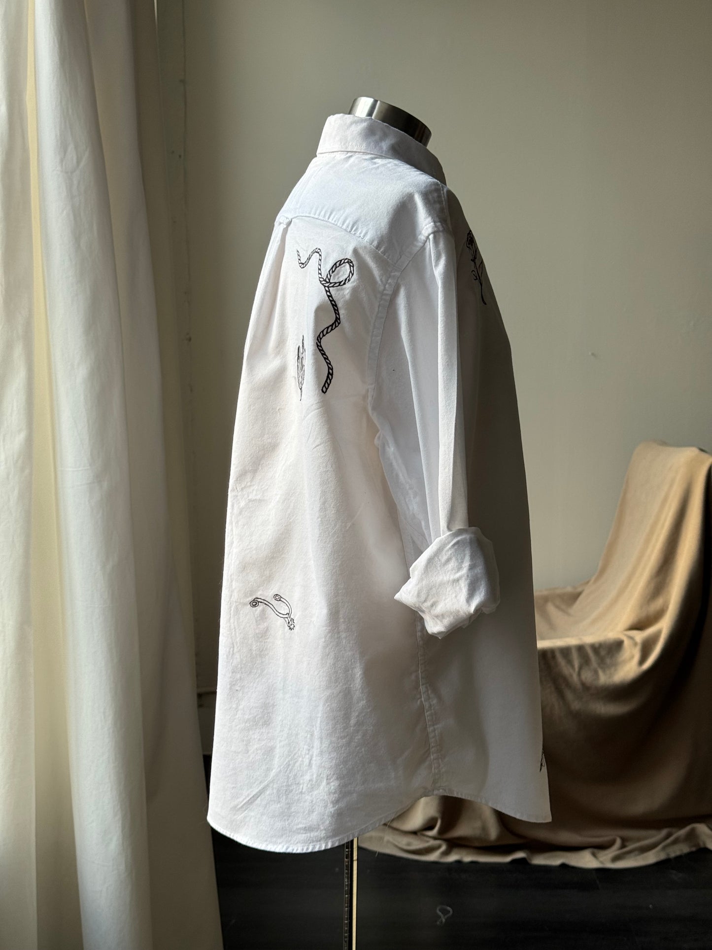 The Jaxson Handcrafted Chocolate Brown Embroidered Button Down In White