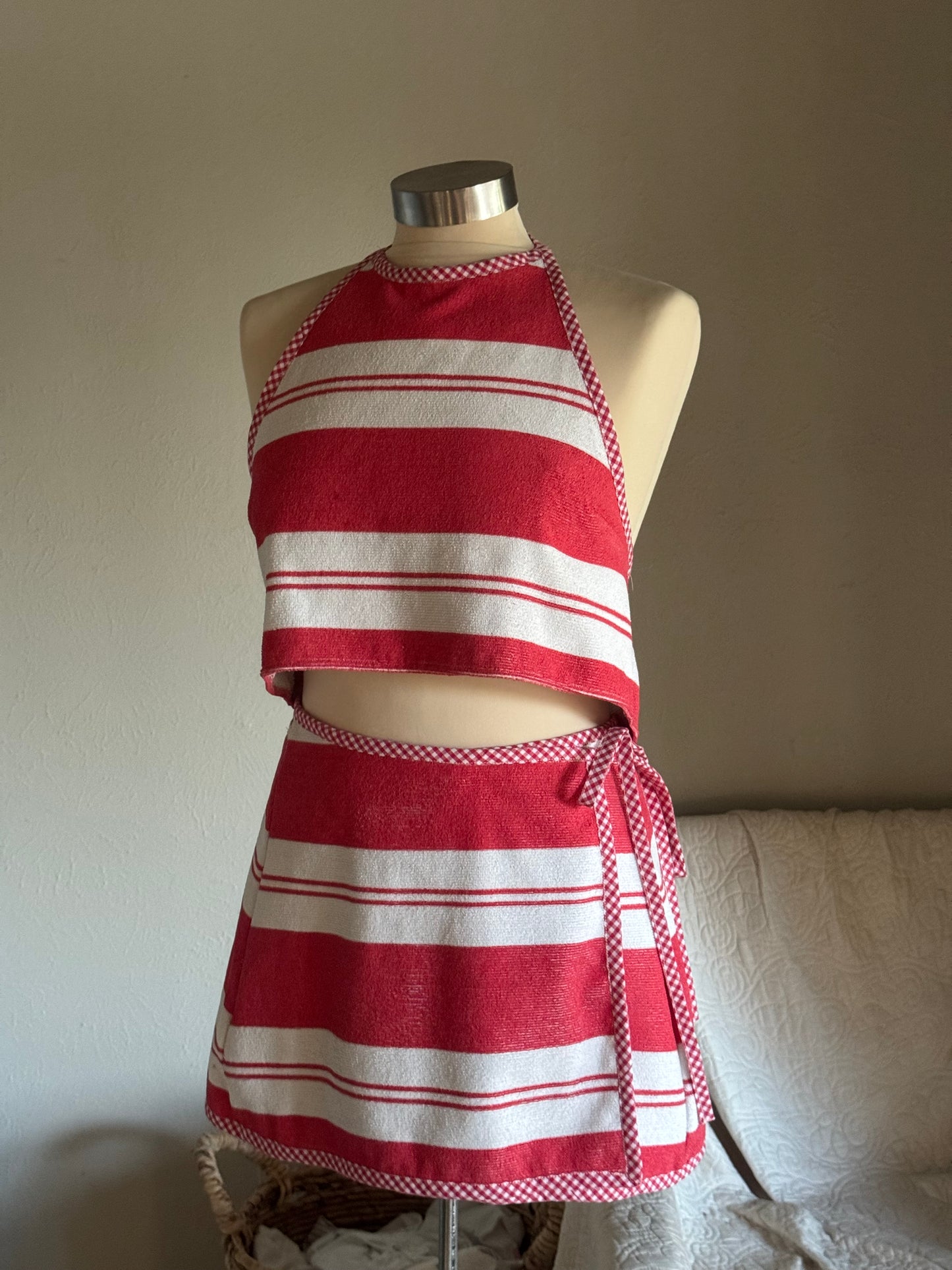 Brenda Handcrafted Vintage Towel Cropped Halter Top