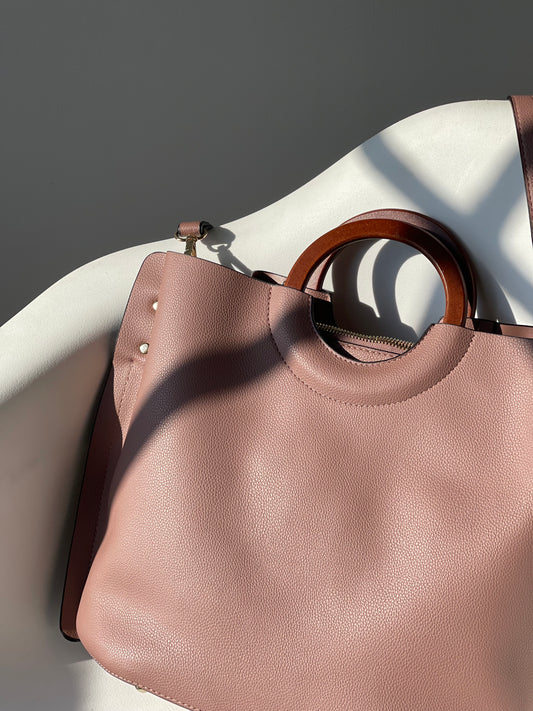 Pauline Vegan Leather Wood Handle Crossbody Bag In Mud Brown