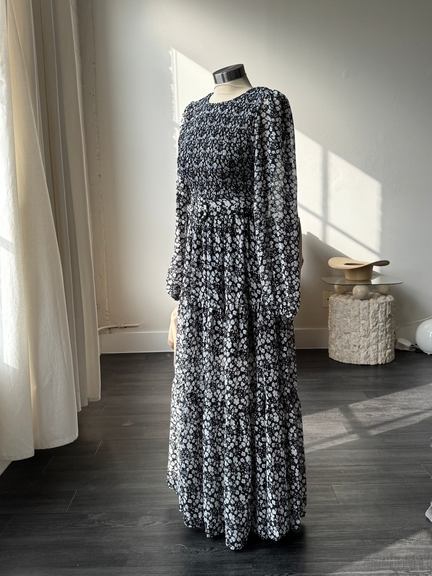 Melissa Floral Belted Maxi Dress In Black