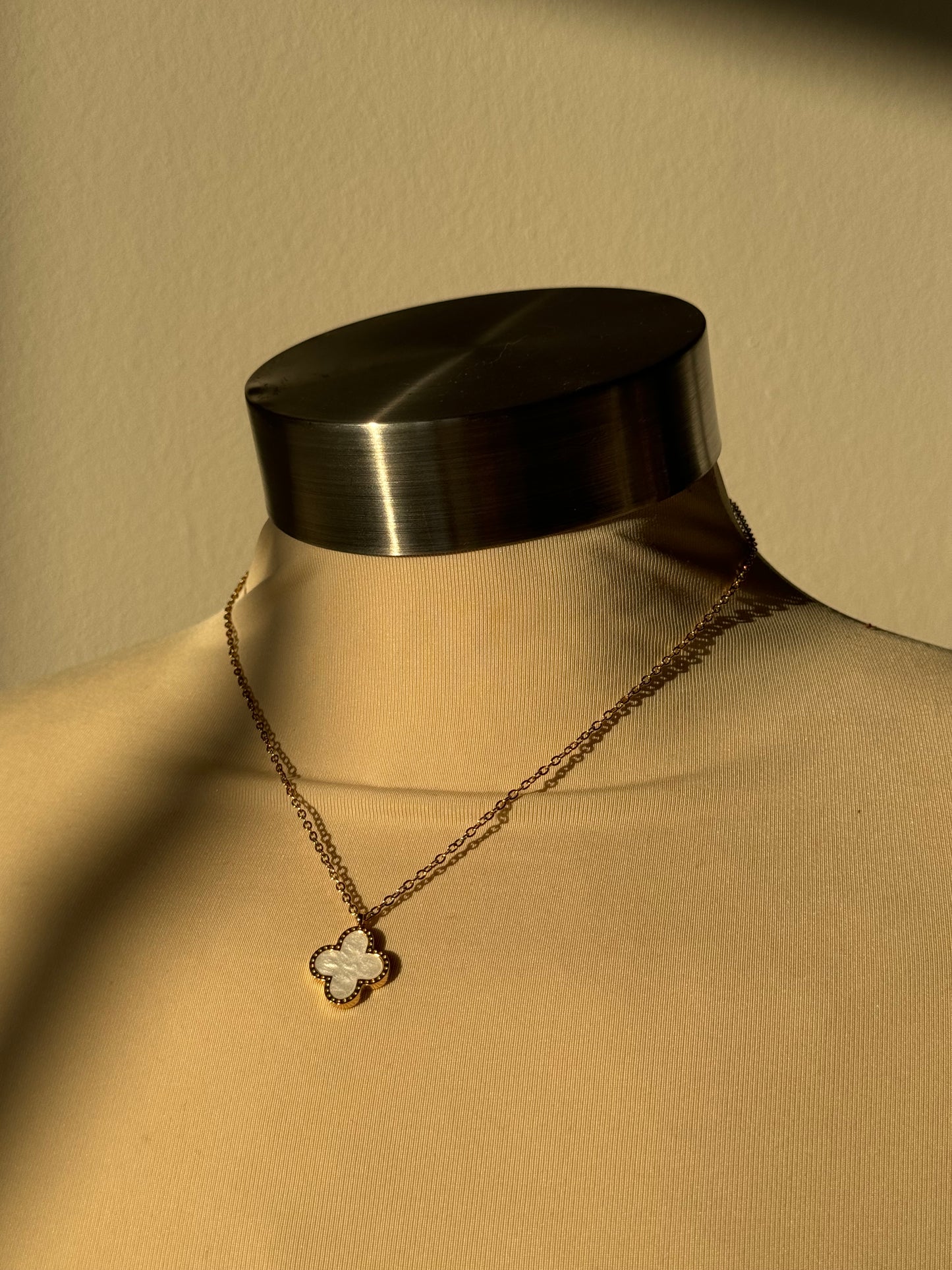 Clover Stainless Steel Marble Charm Necklace In Gold