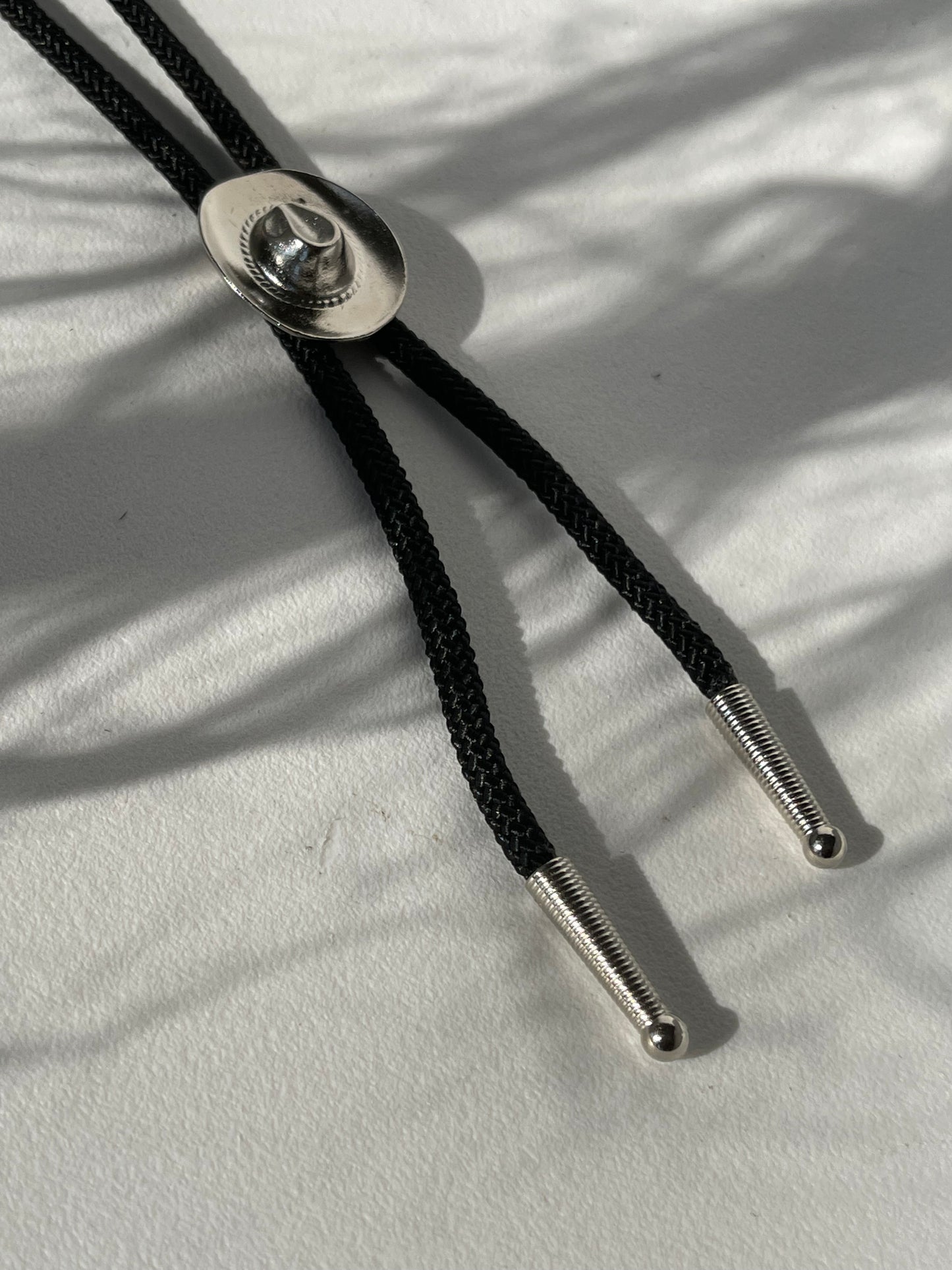 Silver Hat Handmade Black Cord Bolo
