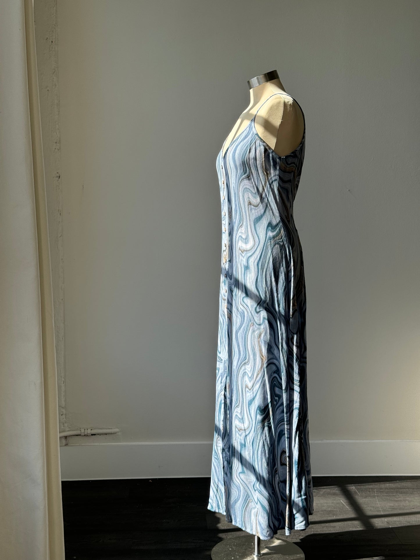 Arna Button Front Ocean Wave Midi Dress In Sea