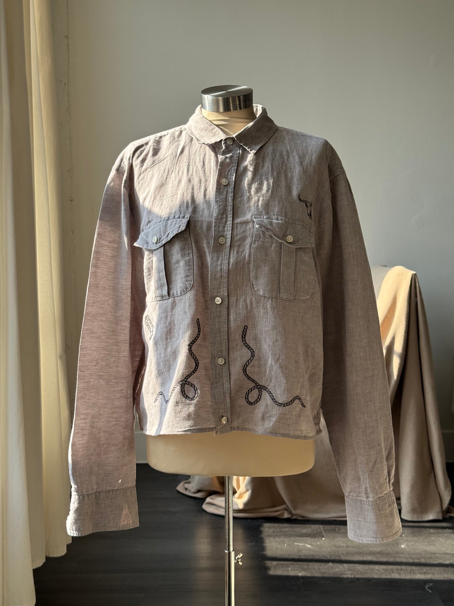 Judy Handcrafted Sad Songs Utility Shirt In Smoke