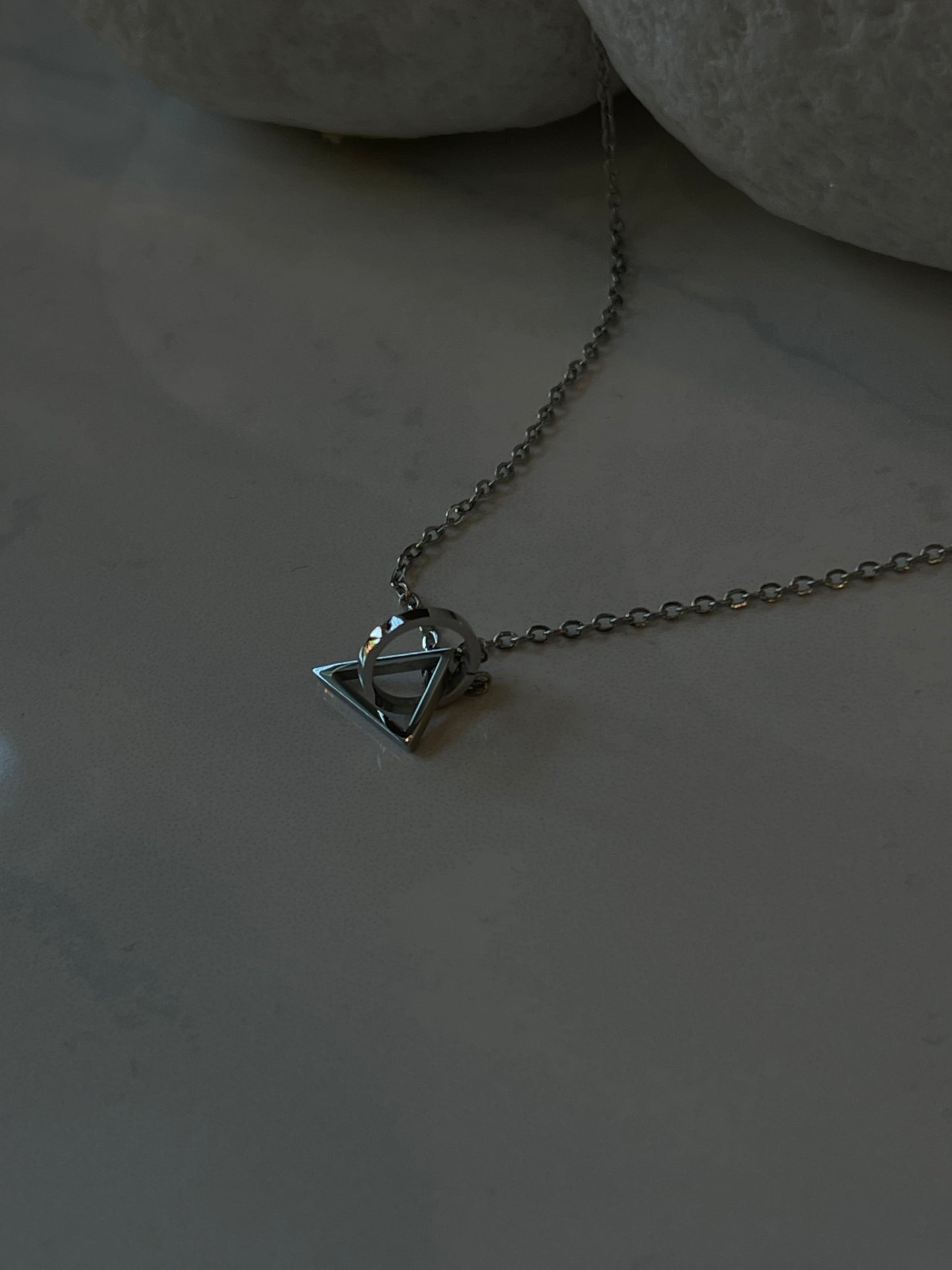 Troy Stainless Steel Infinity Triangle & Circle Link Mini Necklace In Silver