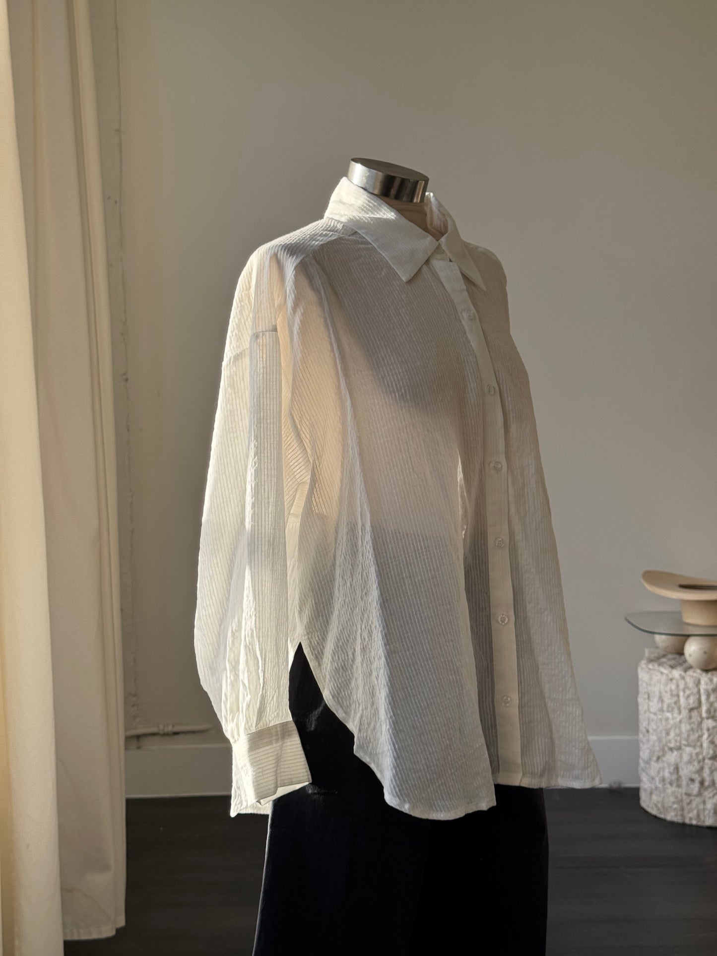 Riley Cotton Sheer Button Down In White