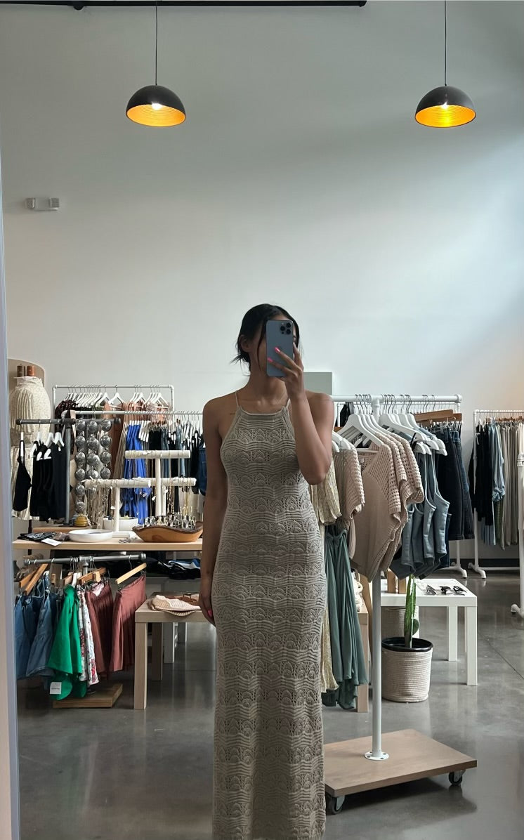 Arizona Cotton Crochet Open Back Maxi Dress In Natural