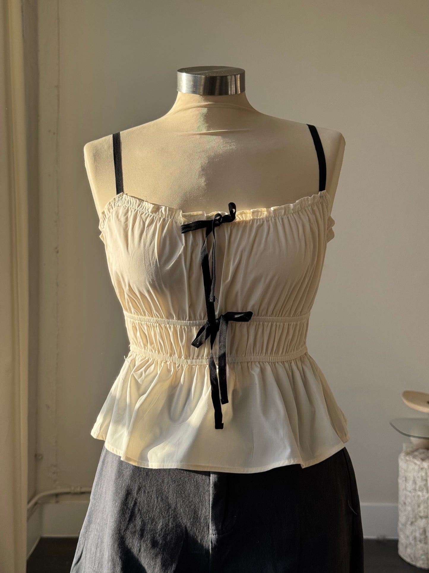 Patricia Cotton Rouged Ruffled Top In Cream