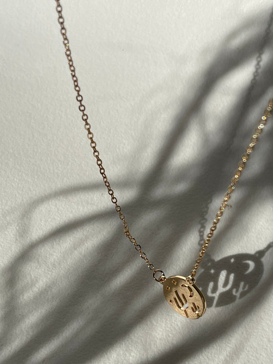 Texas Moon & Cactus Geo Charm Necklace In Gold