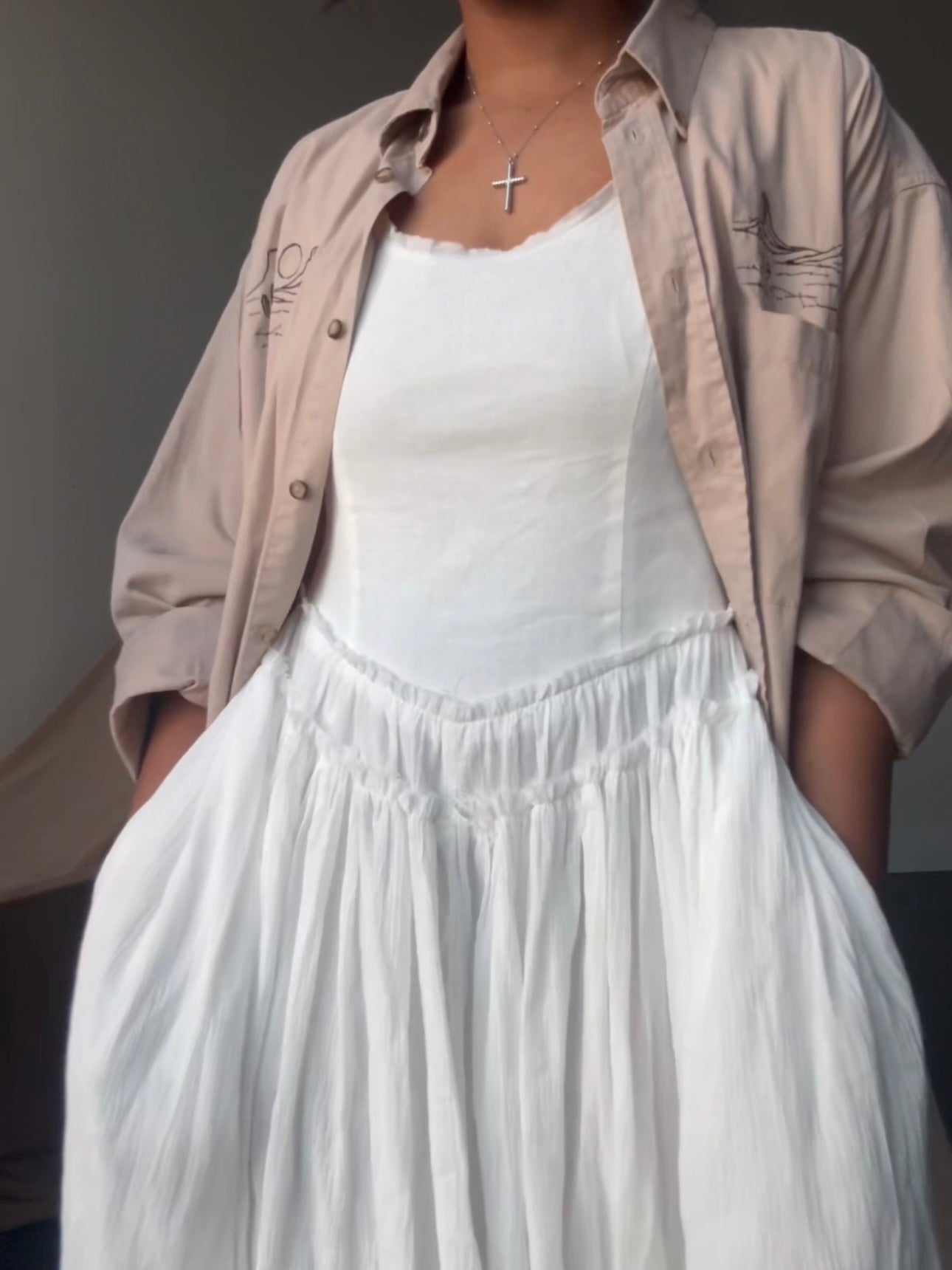 Victoria V Waist Cotton Maxi Dress In White