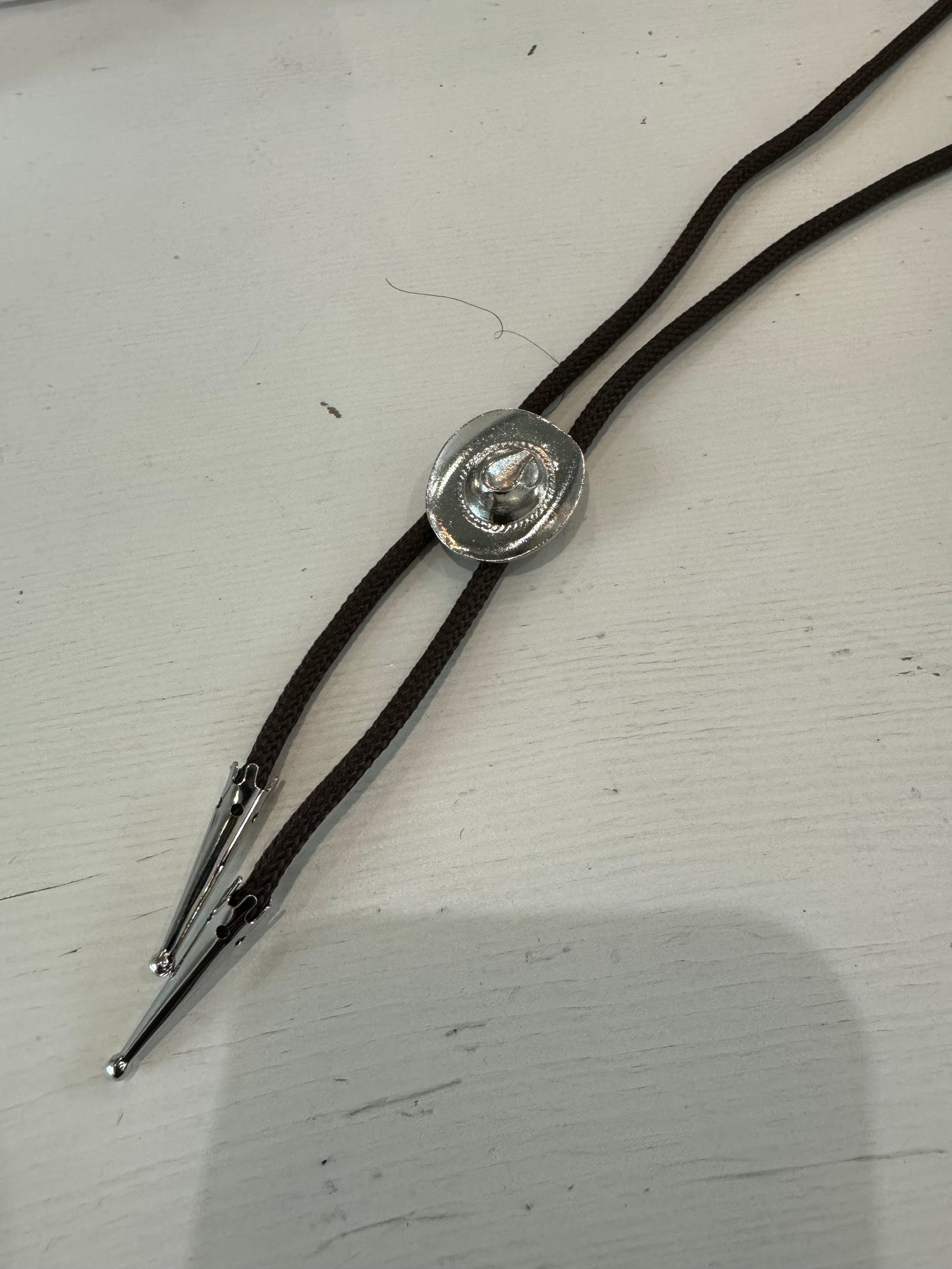Sliver Hat Handmade Brown Cord Bolo