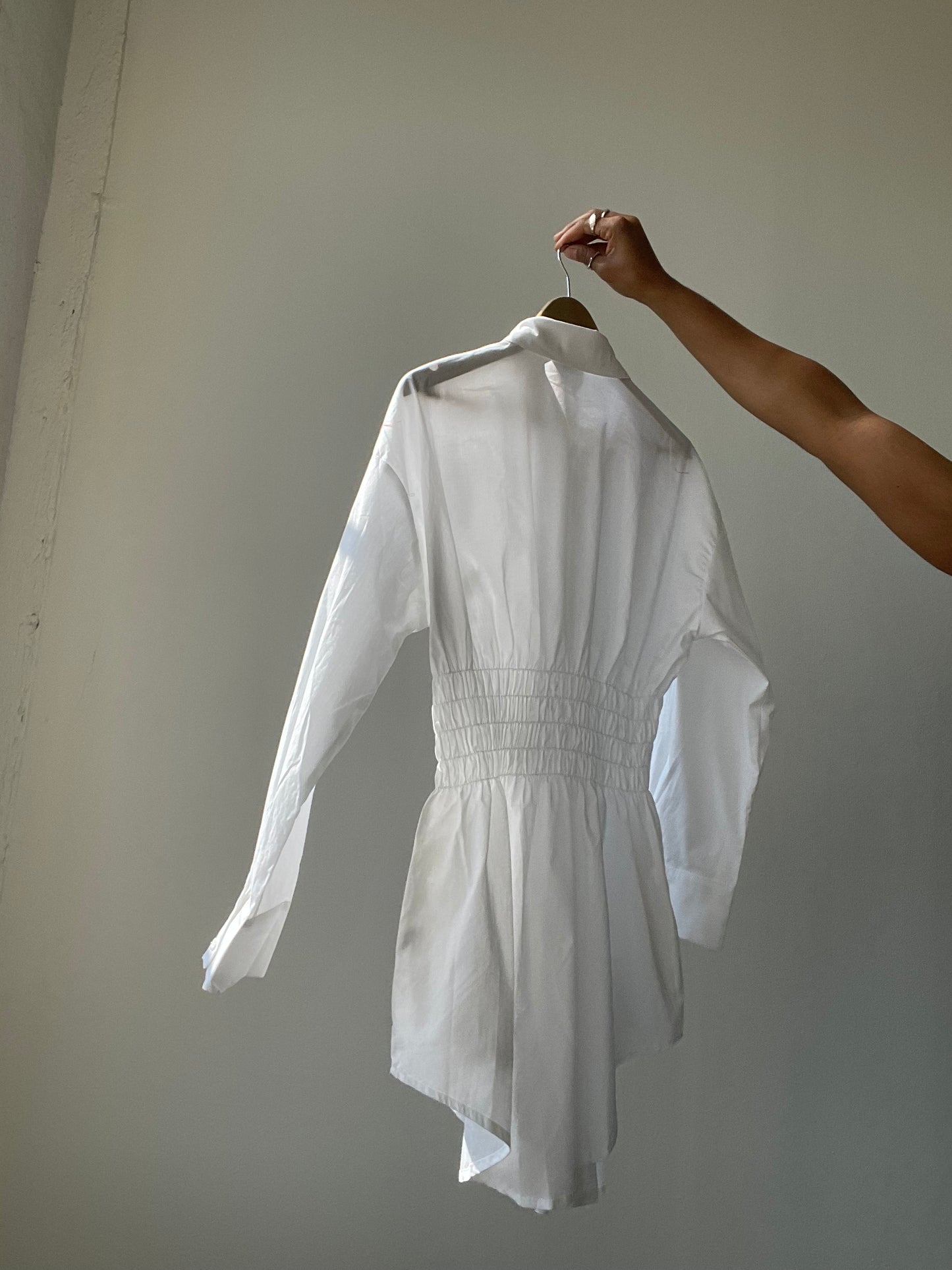 Lexi Rouged Button Down Shirt Dress In White