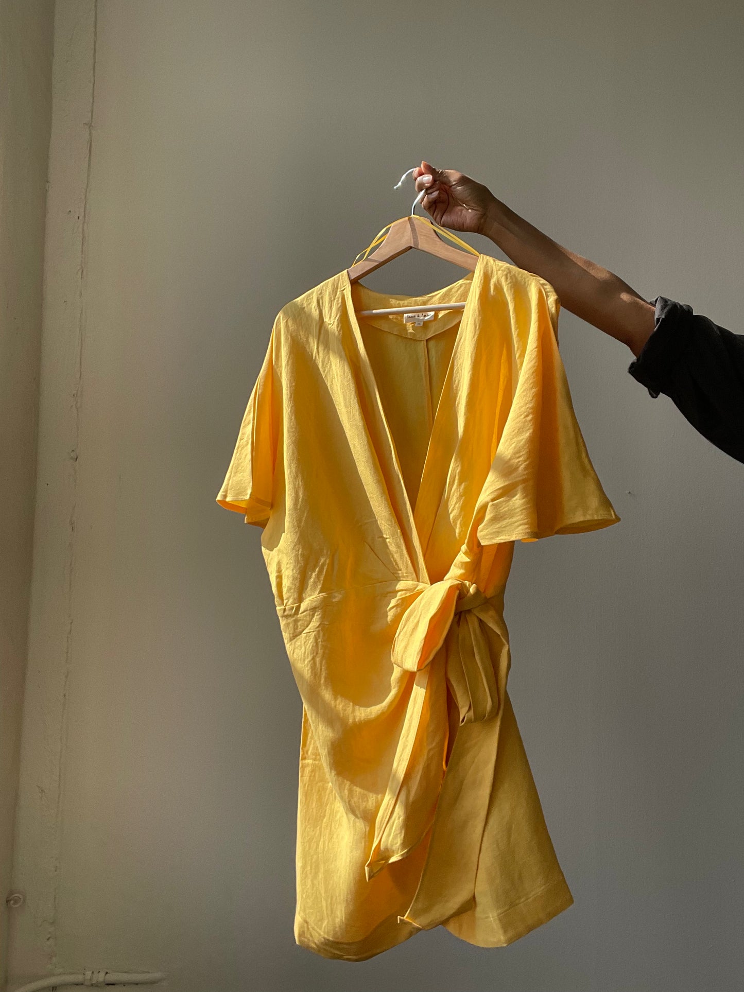 Lorie Linen & Cotton Kimono Wrap Dress In Lemon
