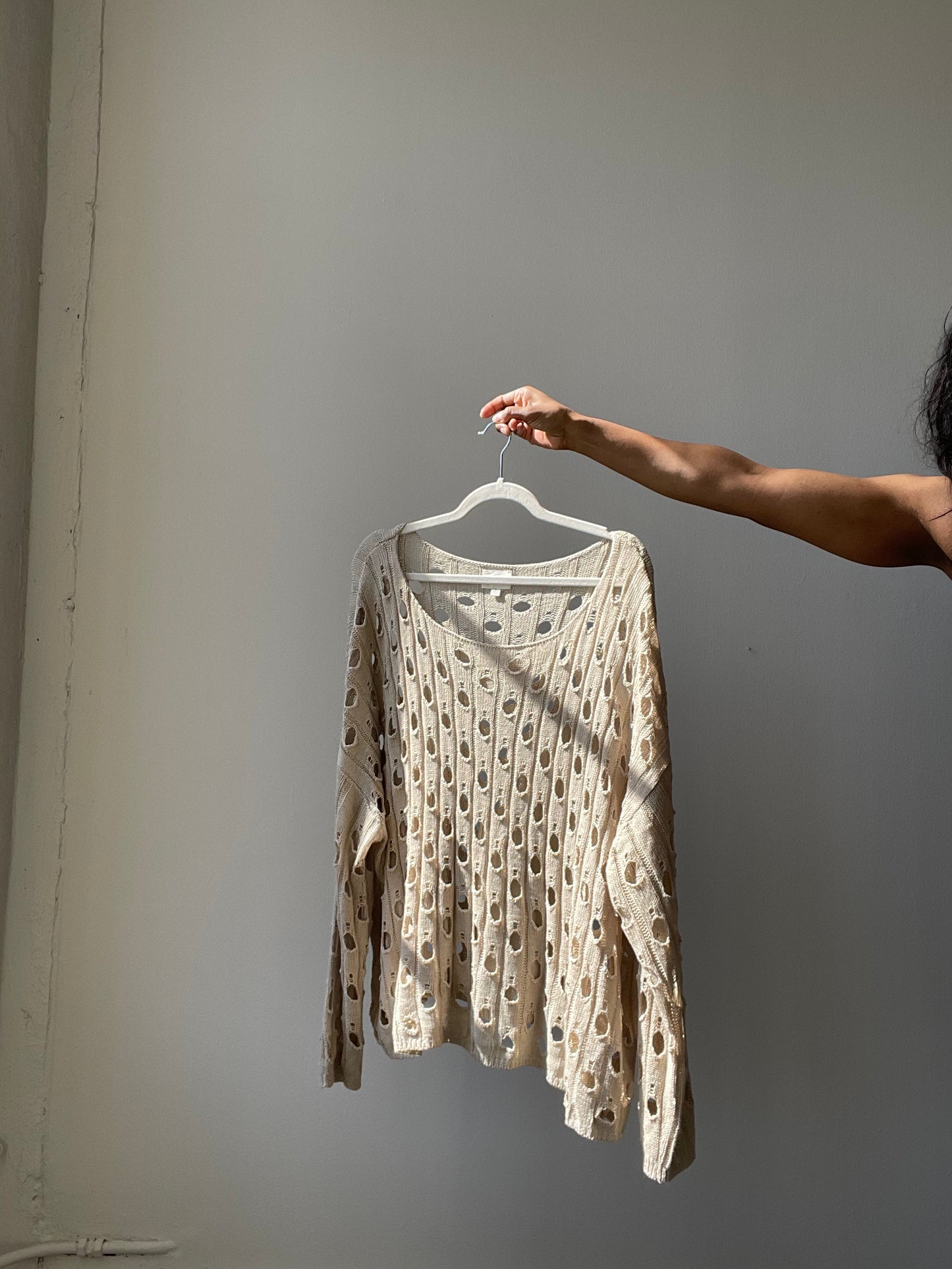 Trisha Oversized Crochet Lightweight Top In Natural