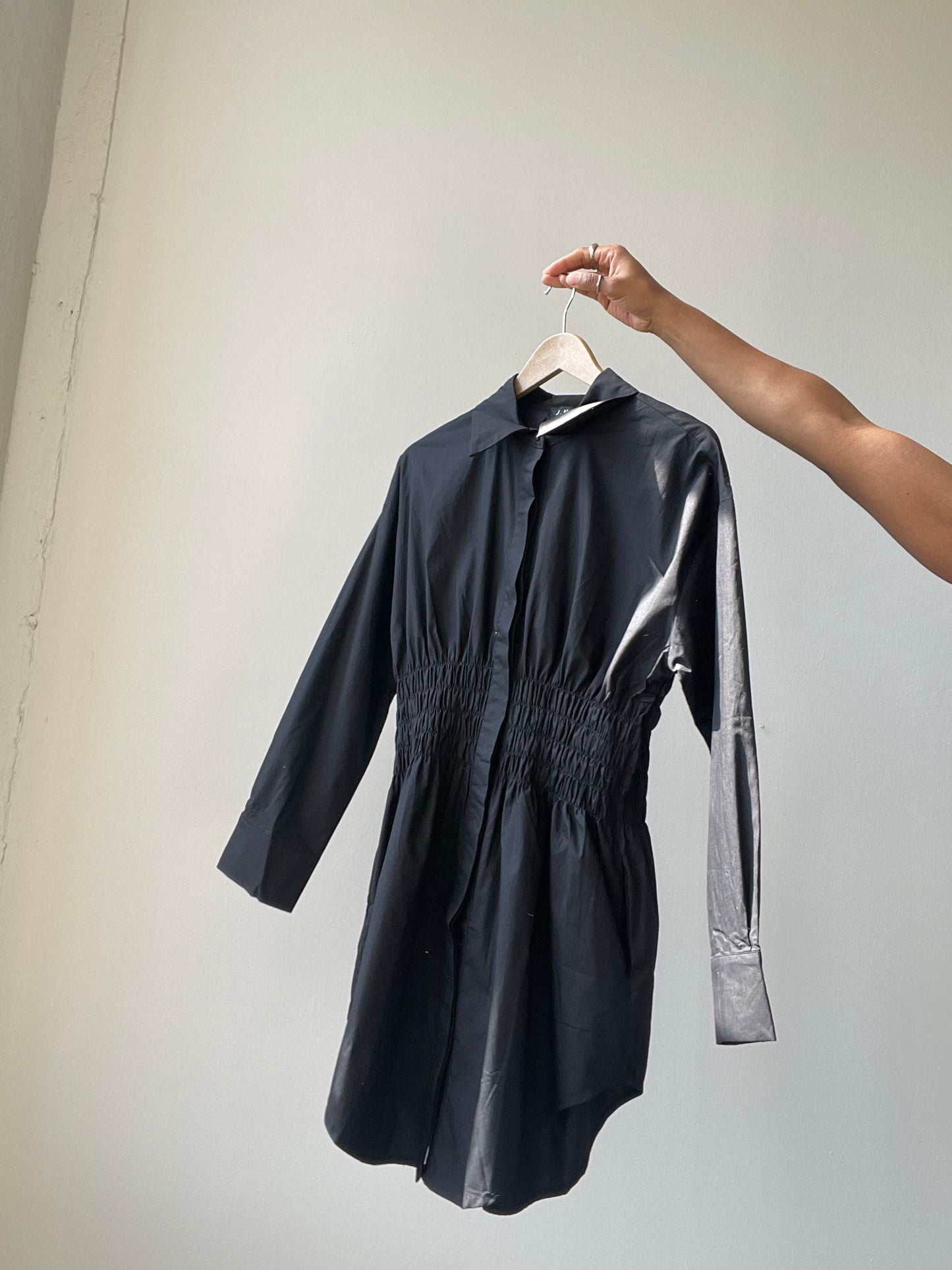 Lexi Rouged Button Down Shirt Dress In Black