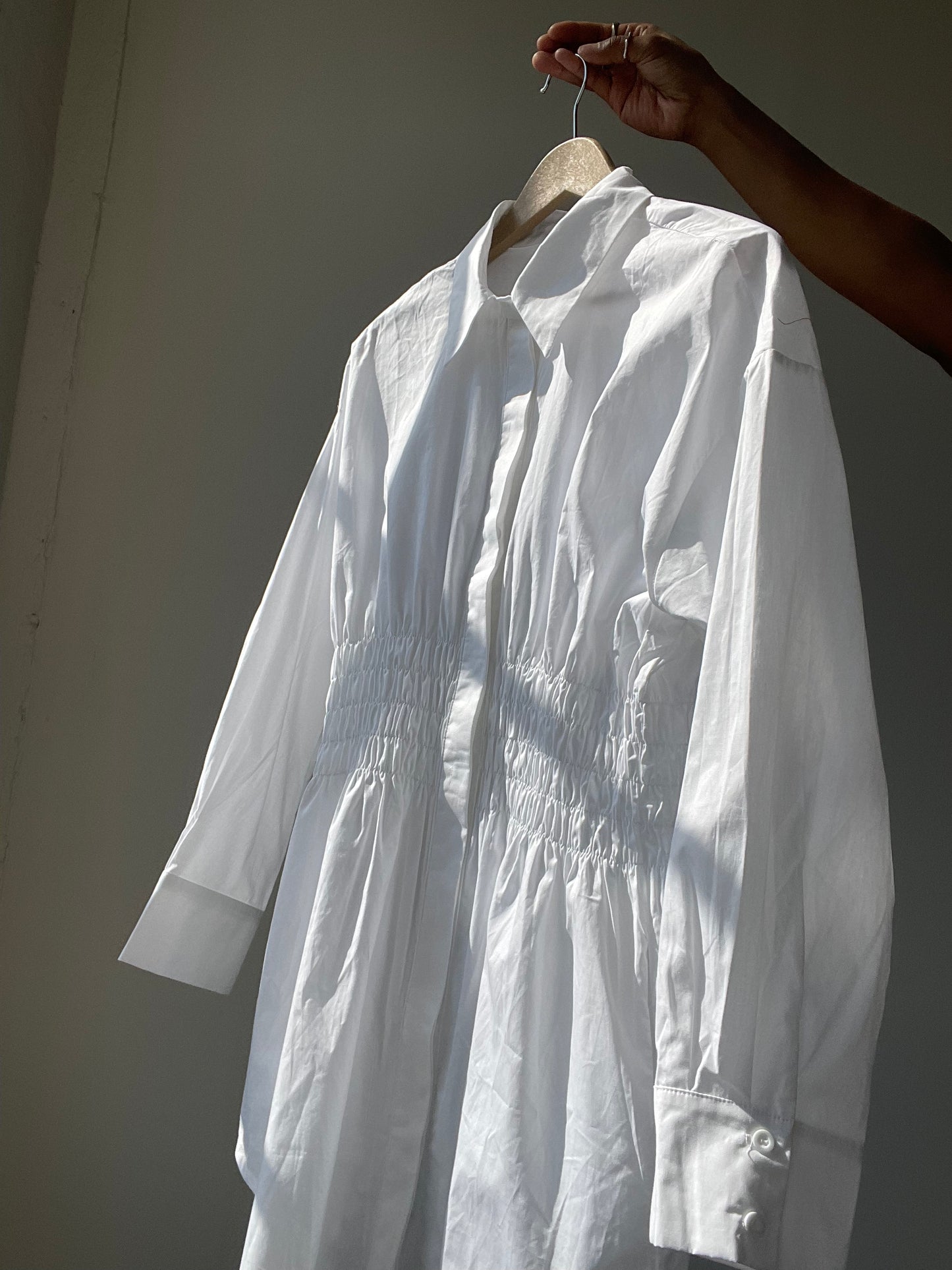 Lexi Rouged Button Down Shirt Dress In White