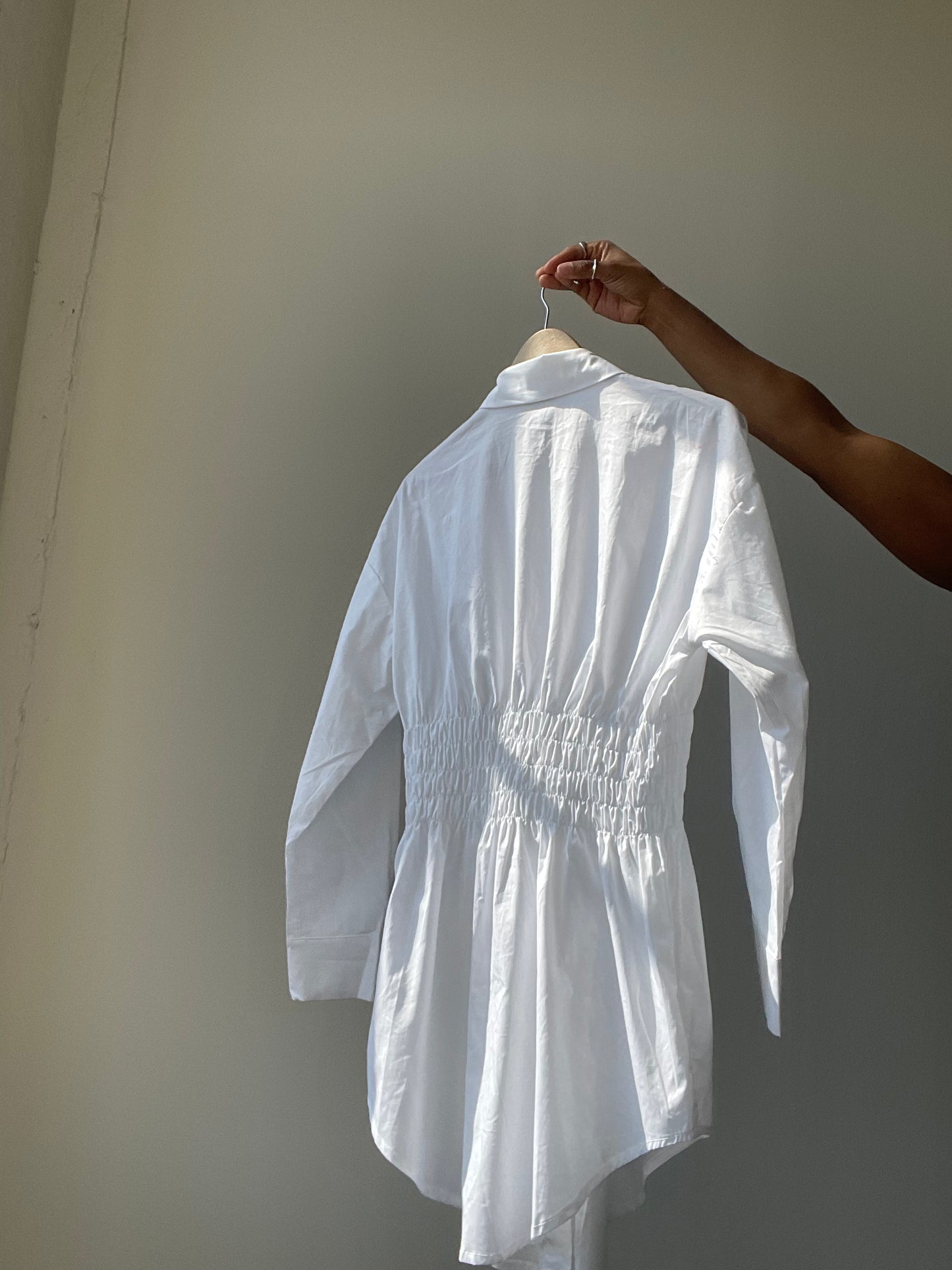 Lexi Rouged Button Down Shirt Dress In White