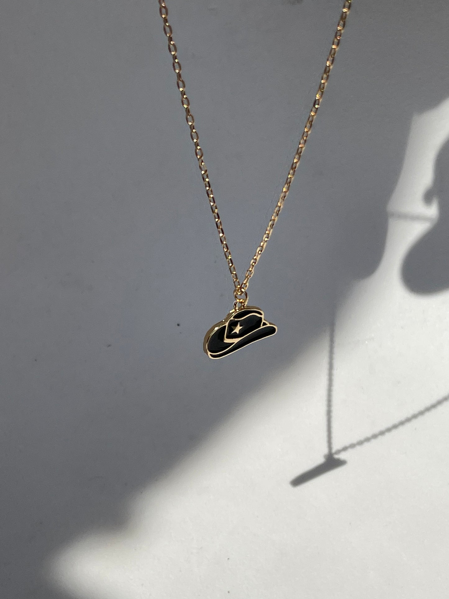 Cowboy Hat Charm Necklace In Black