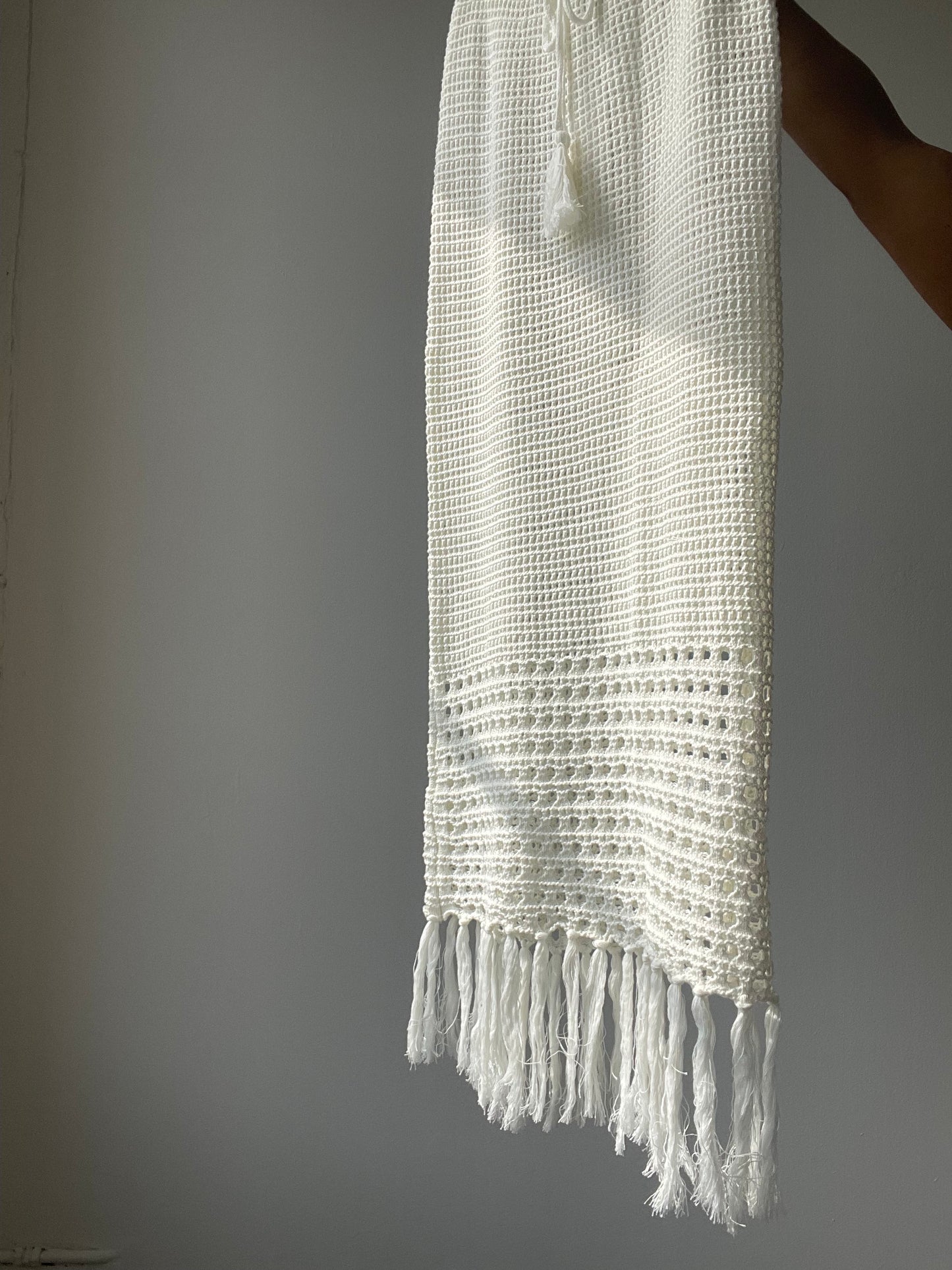 Courtney Cotton Crochet Fringe Midi Skirt In Ivory