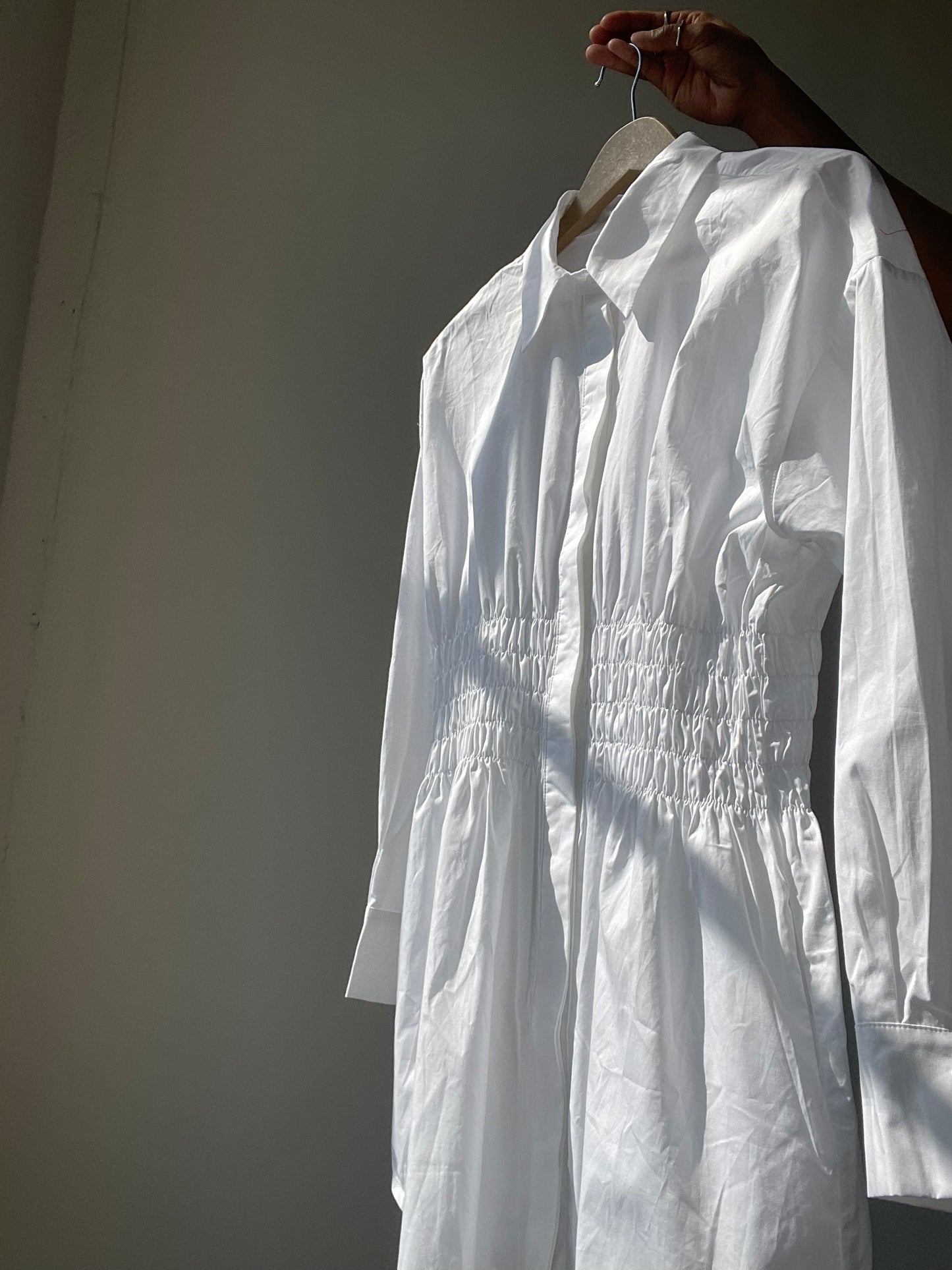 Lexi Rouged Button Down Shirt Dress In White
