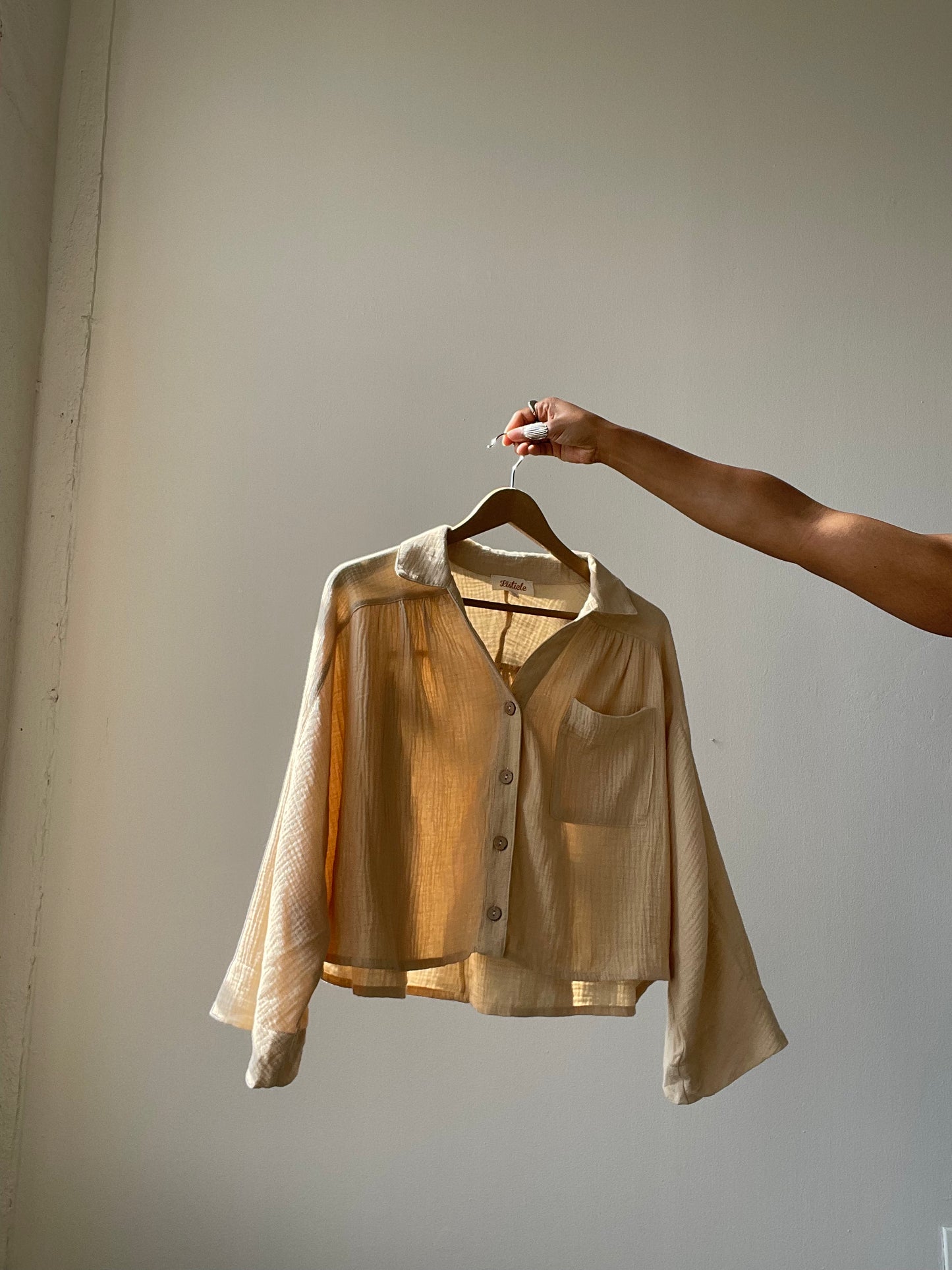 Kelsey Button Down Oversized Cotton Crop Top In Taupe