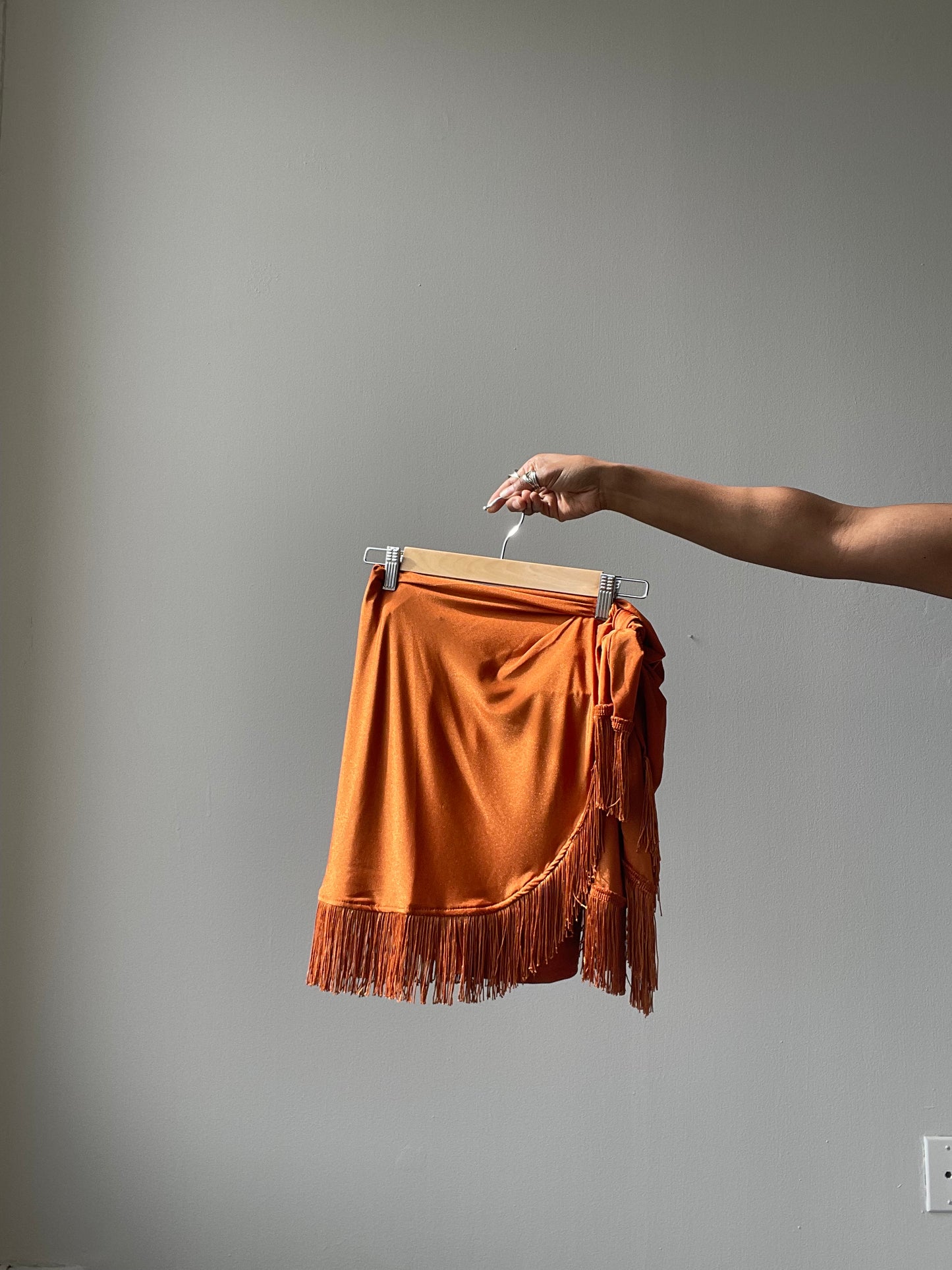 Waco Wrap Fringe Skirt w/Shorts In Rust