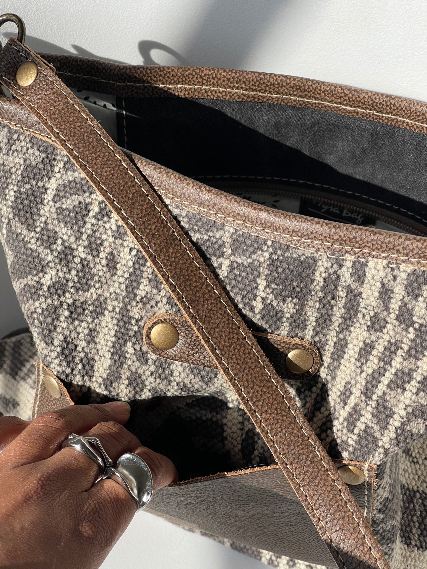 Waco Tribal Cotton Leather Crossbody Tote Bag