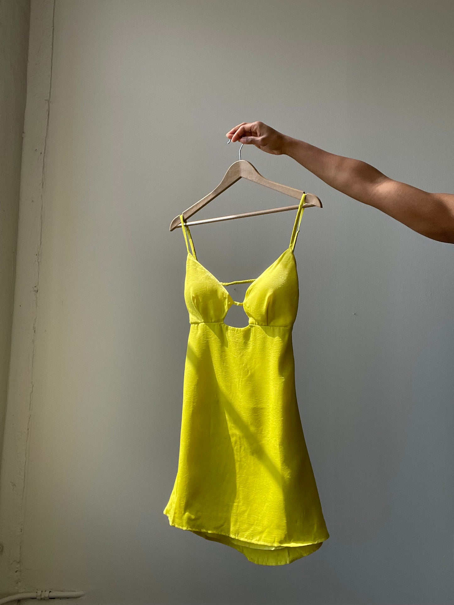 Pearland Peekaboo Open Back Mini Dress In Lighting Lemon