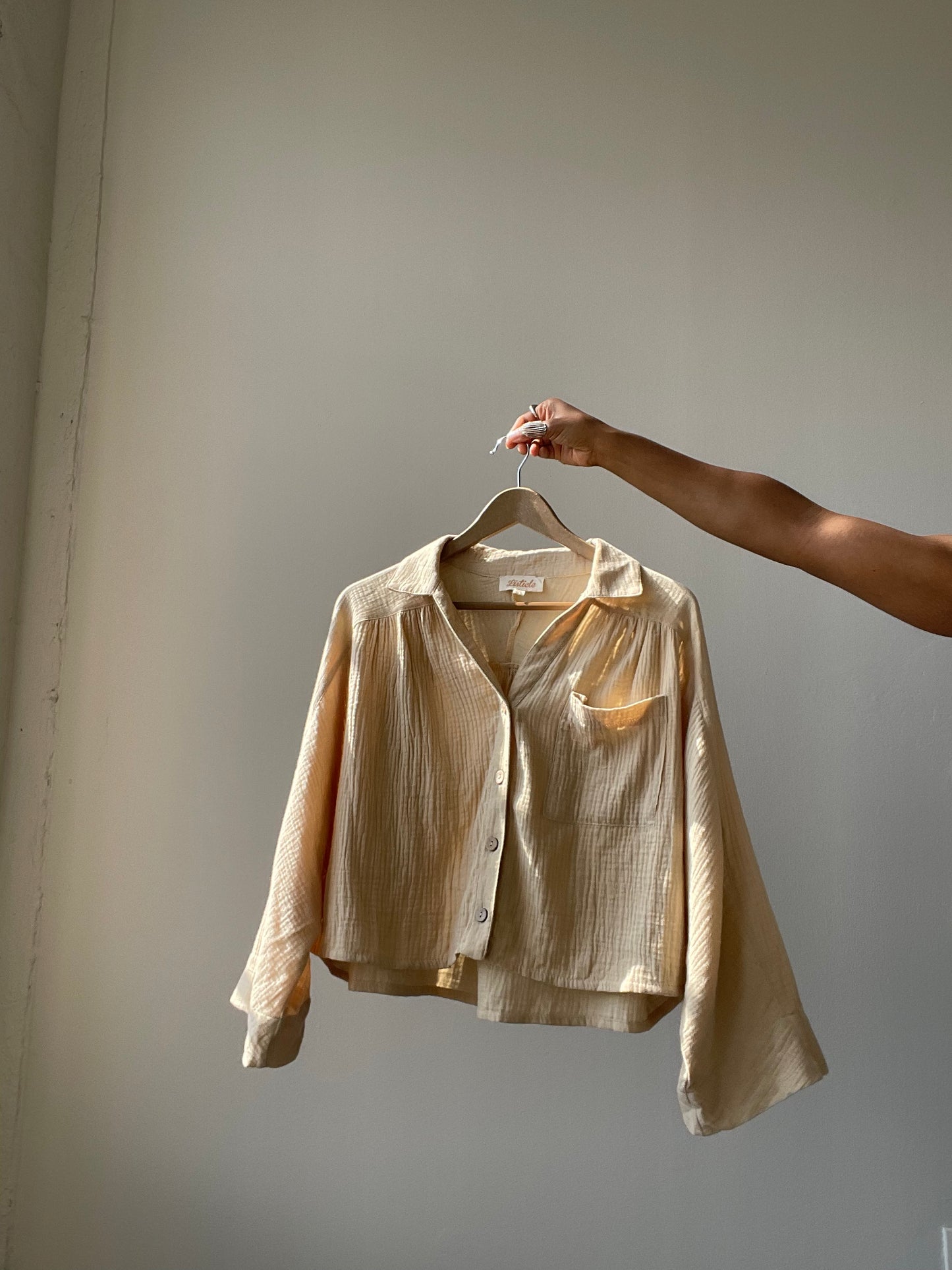 Kelsey Button Down Oversized Cotton Crop Top In Taupe