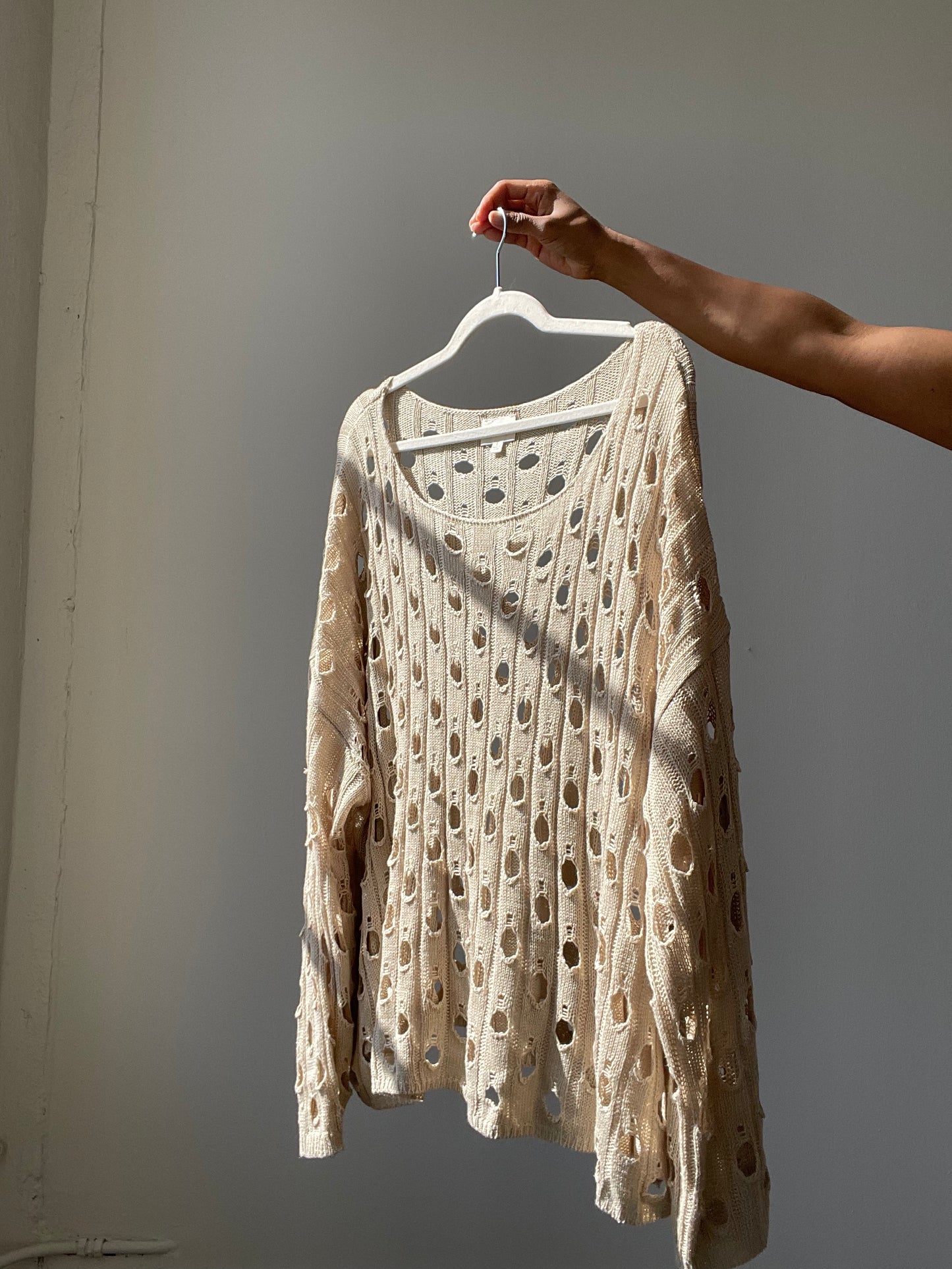 Trisha Oversized Crochet Lightweight Top In Natural