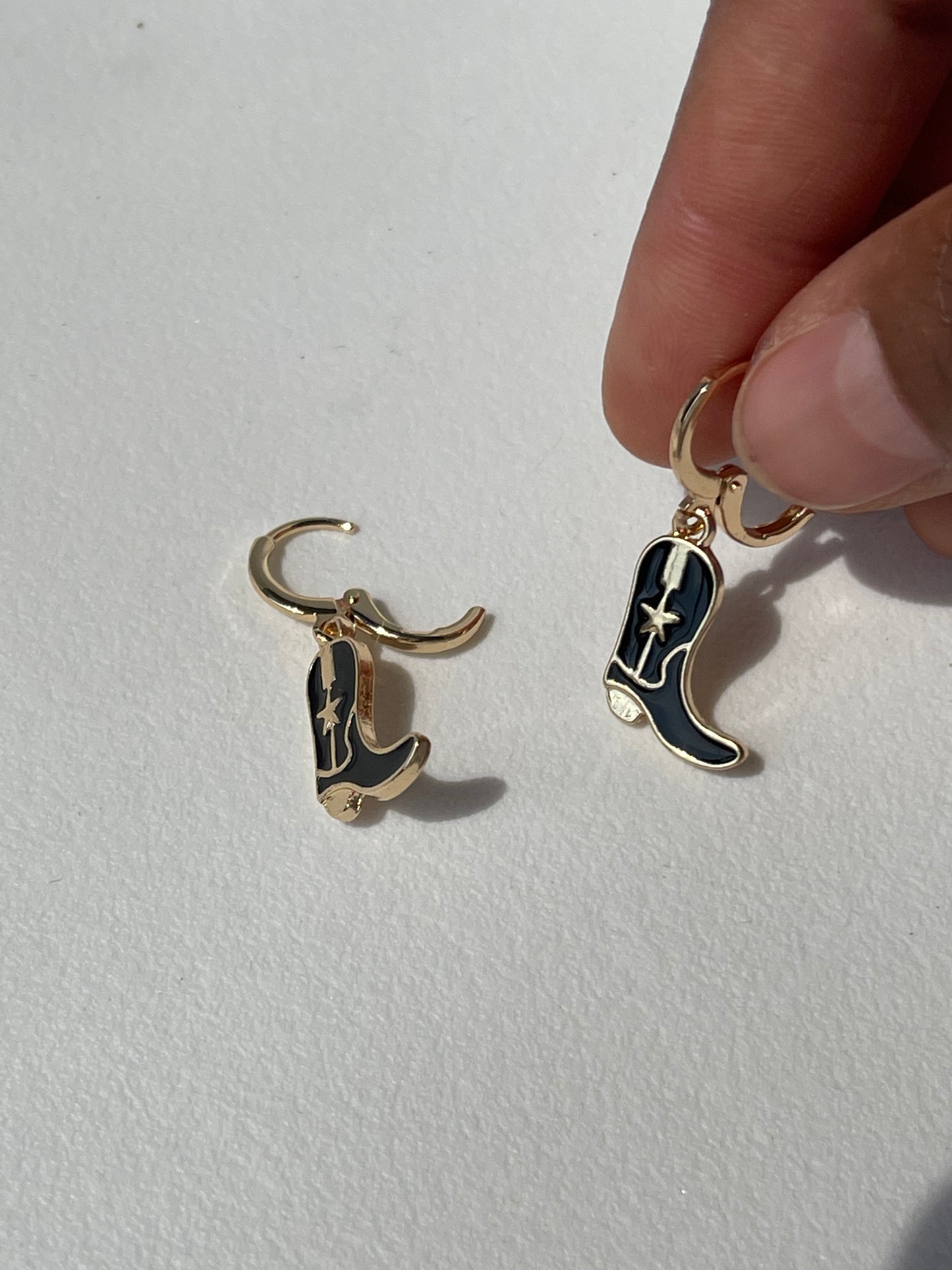Cowboy Boot Drop Earring In Black