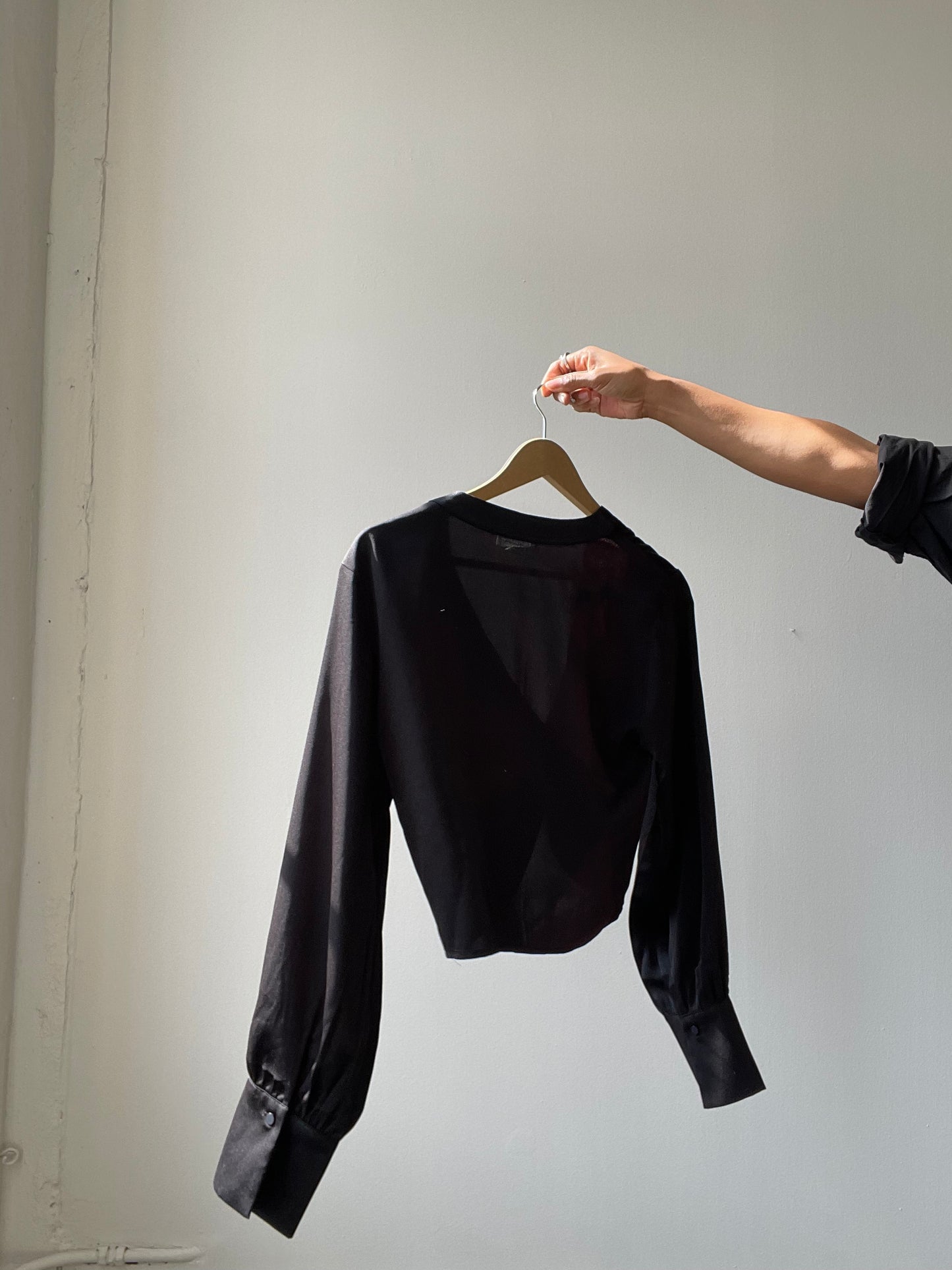 Abilene Single Closure Long Sleeve Crop Top In Black