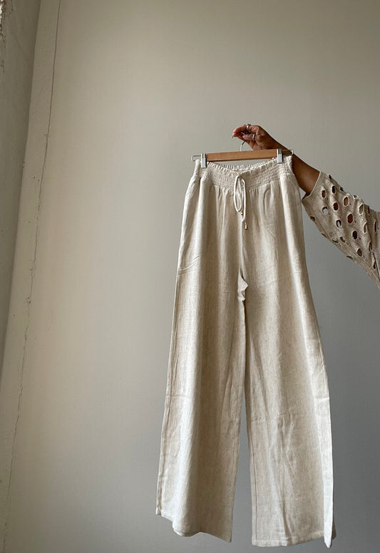 Summer Wide Leg Linen Pants In Natural