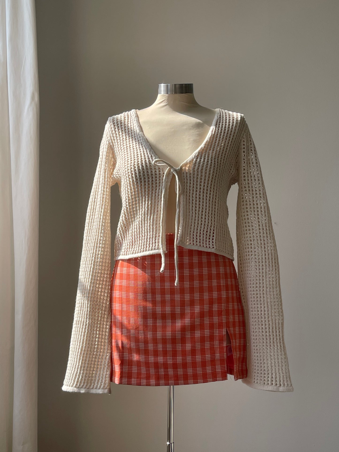 Walter Plaid Slit Front Mini Skirt In Tangerine
